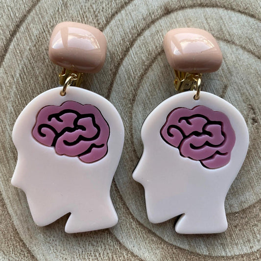 Clip on big brain earrings, clip on plastic novelty earrings