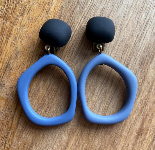 Dangling clip on irregular plastic hoop earrings, pastel dangling hoop earrings