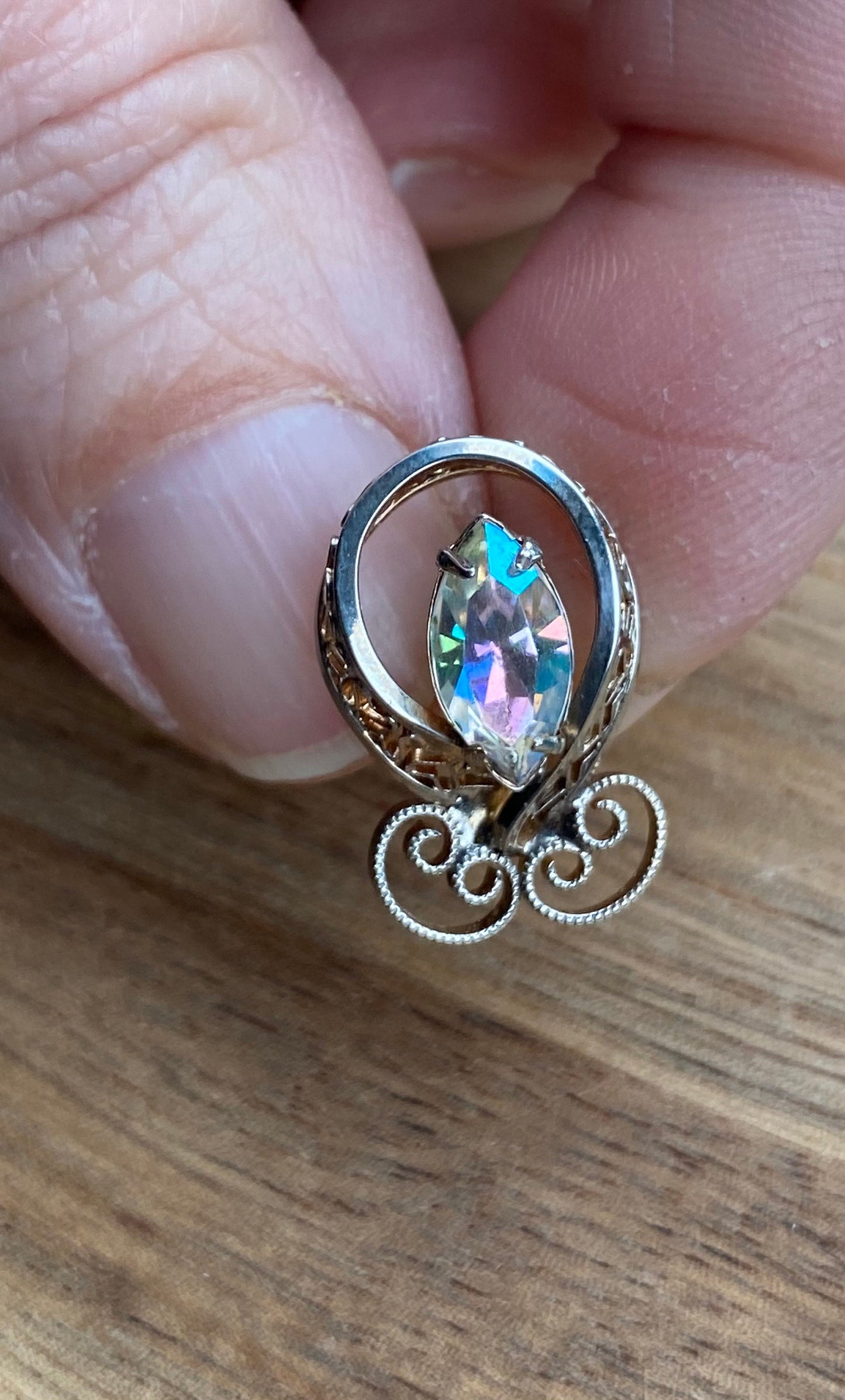 Vintage clip on rhinestone and filigree screwback earrings signed Titan Sterling