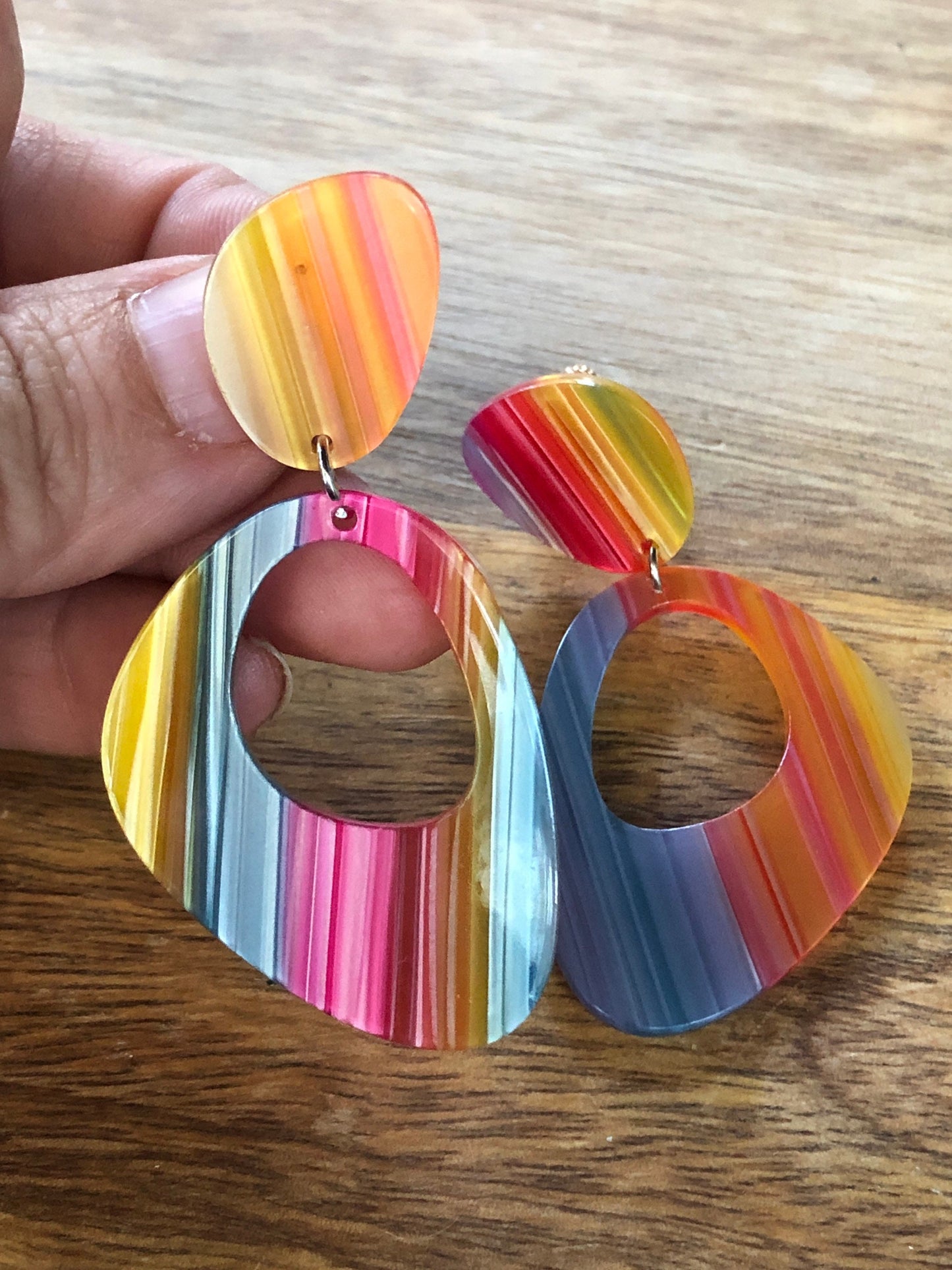 Abstract clip on pastel rainbow dangling clip on earrings
