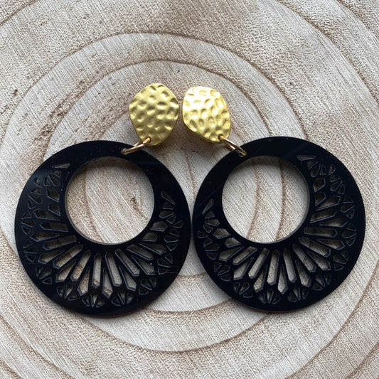Big clip on plastic hoop earrings, black or white hoop earrings