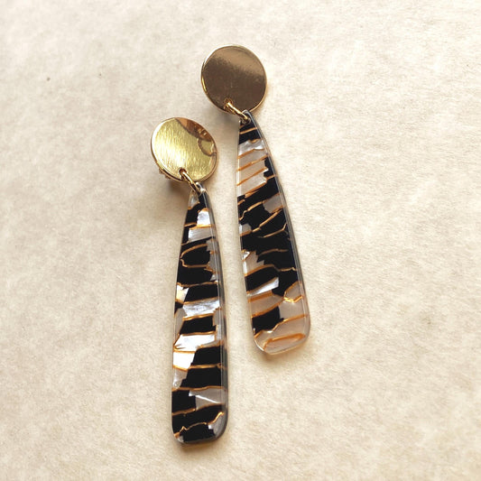 Gorgeous dangling long iridescent teardrop clip on earrings | dangling shimmering clip on earrings