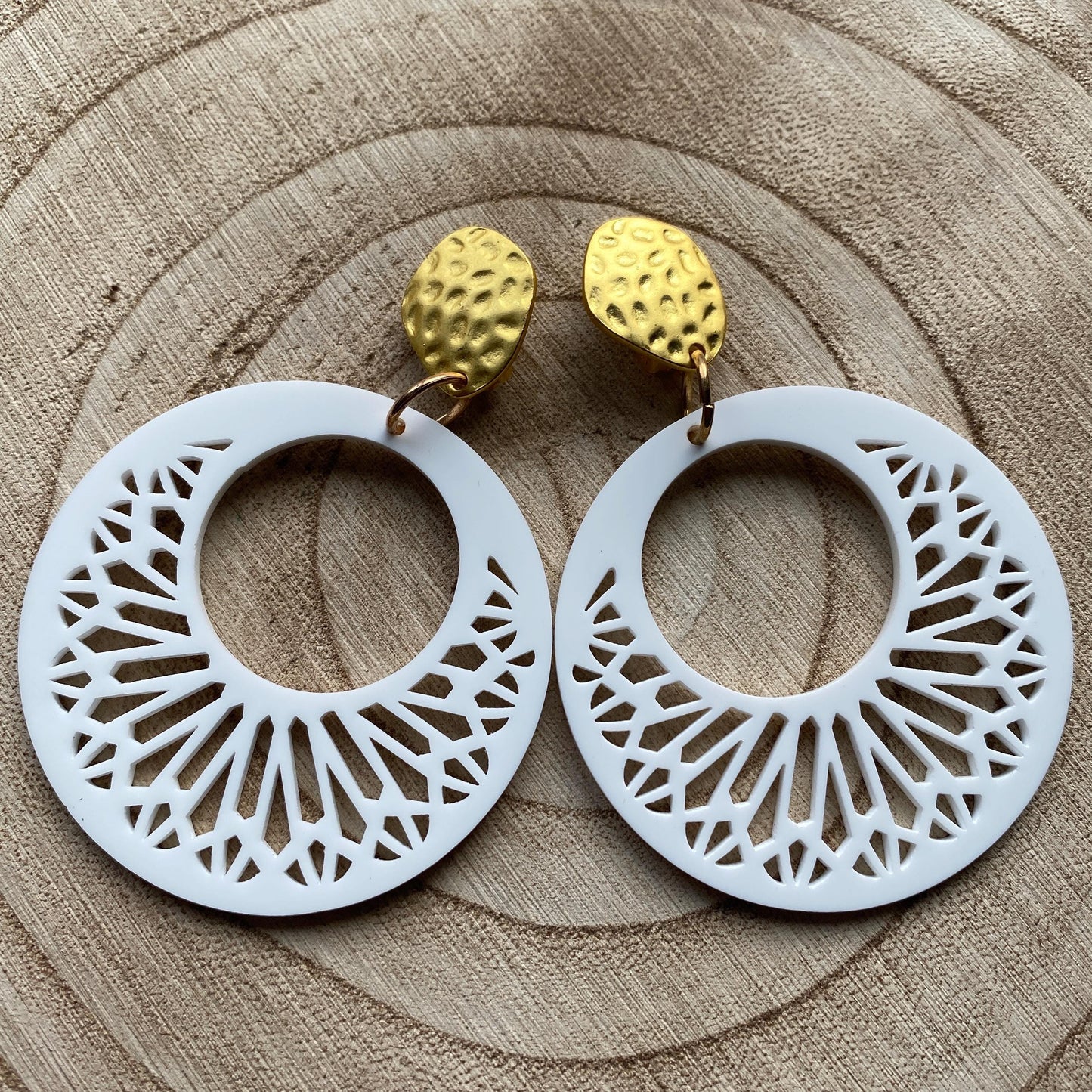 Big clip on plastic hoop earrings, black or white hoop earrings