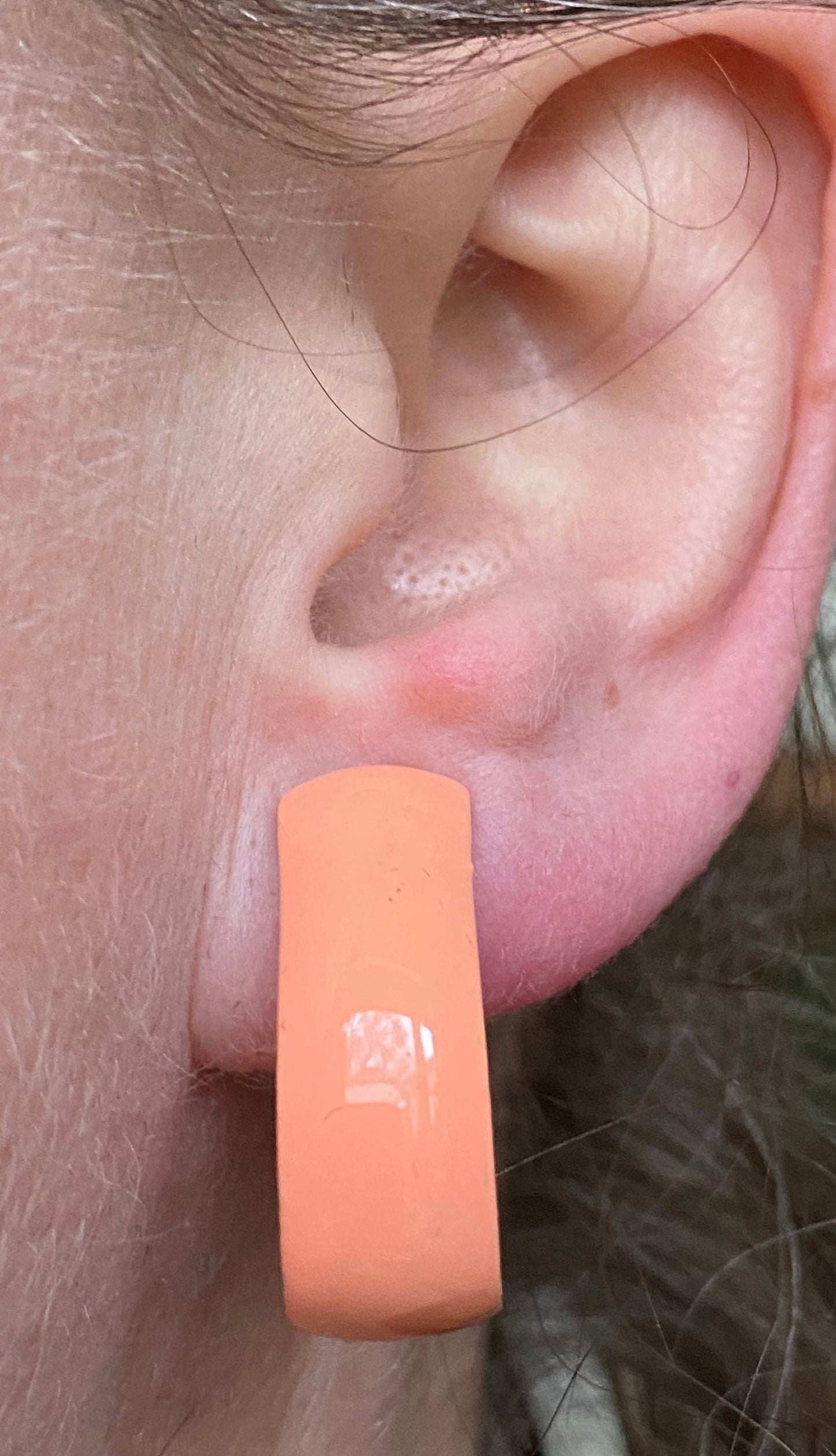 Vintage clip on oblong hoop earrings, peach or cream ear clips