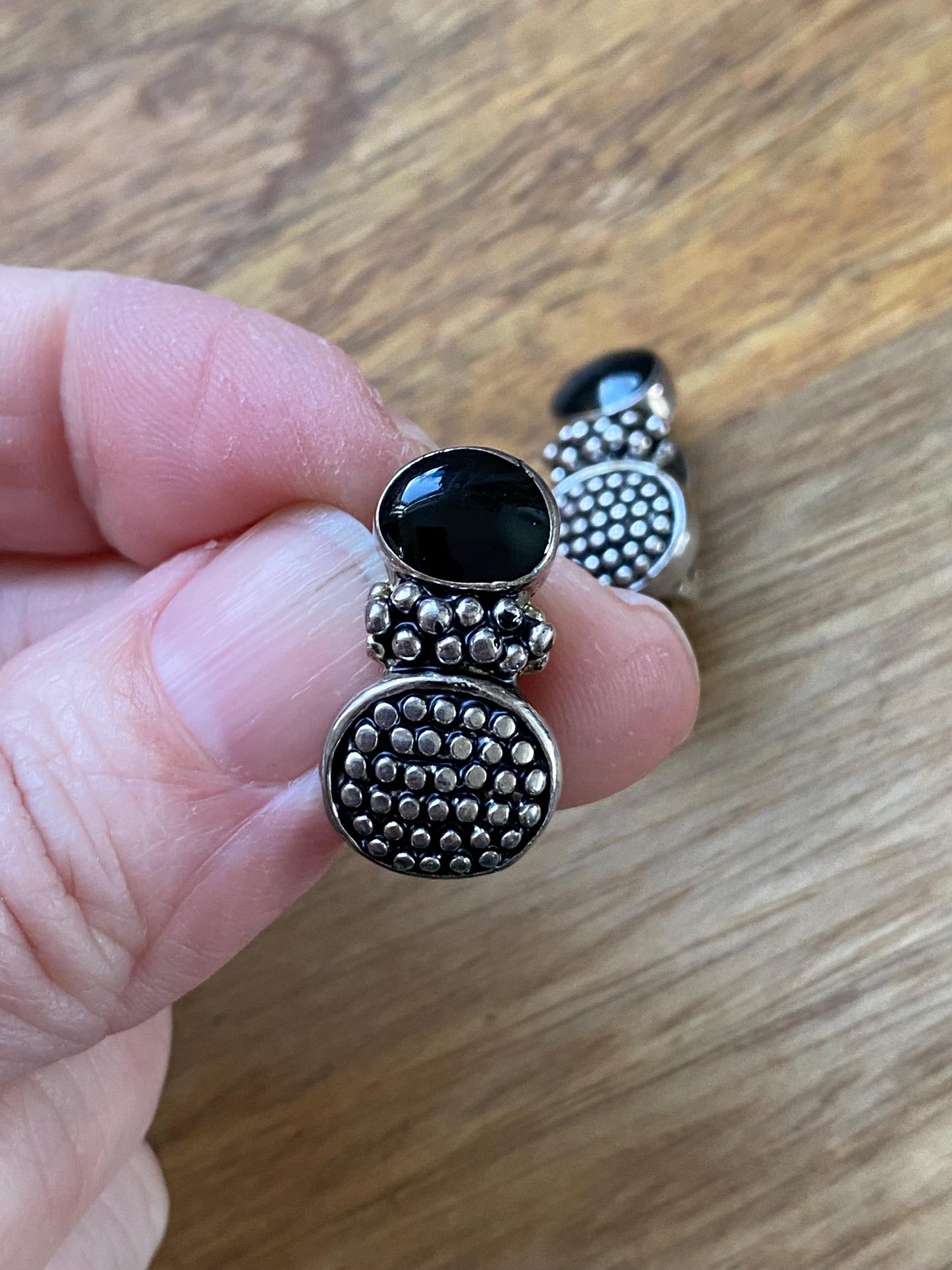 Vintage clip on black and silver earrings, wardrobe essentials