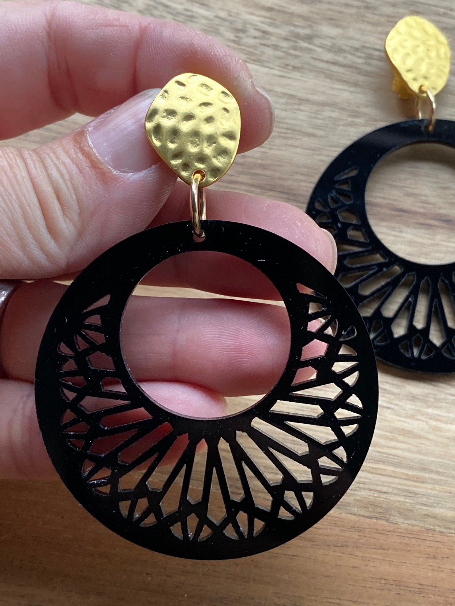 Big clip on plastic hoop earrings, black or white hoop earrings