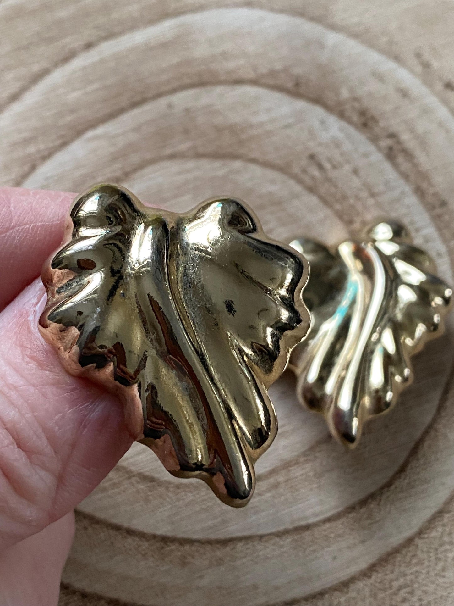 Vintage gold clip on earrings, leaf shaped earrings