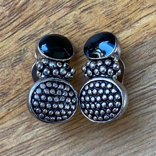 Vintage clip on black and silver earrings, wardrobe essentials