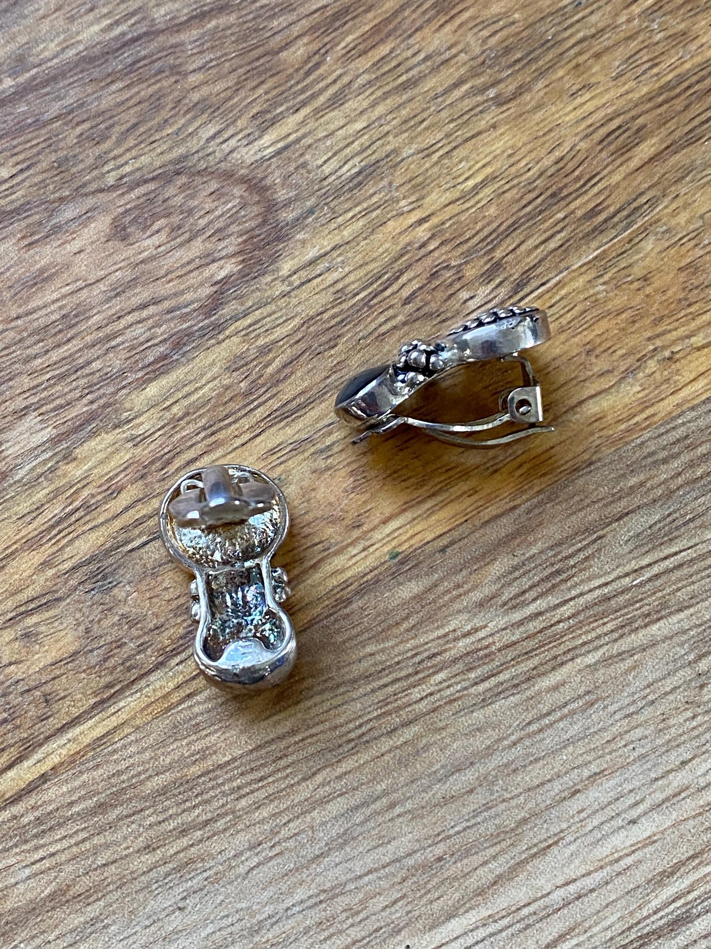 Vintage clip on black and silver earrings, wardrobe essentials