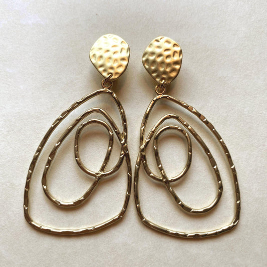Large statement clip on earrings, abstract gold clip on earrings