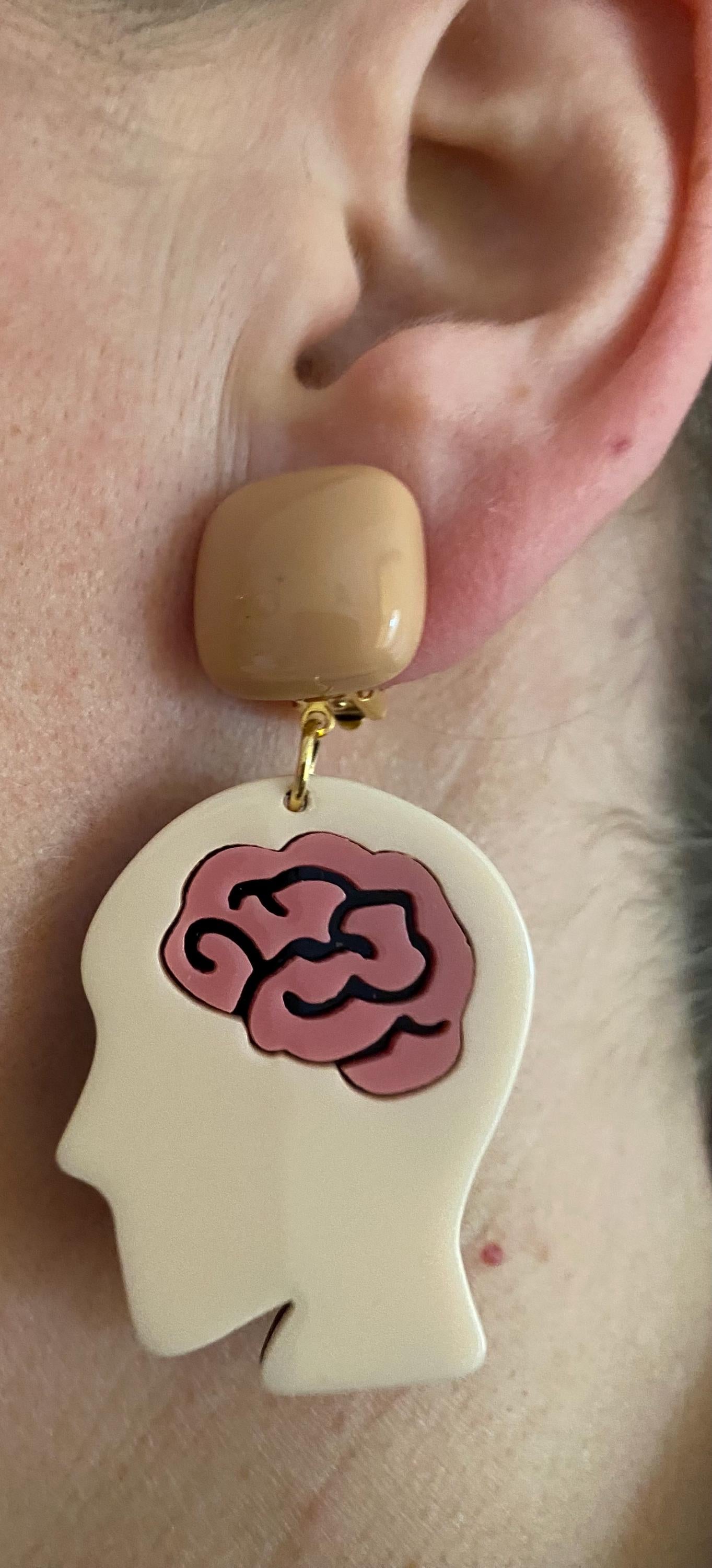 Clip on big brain earrings, clip on plastic novelty earrings