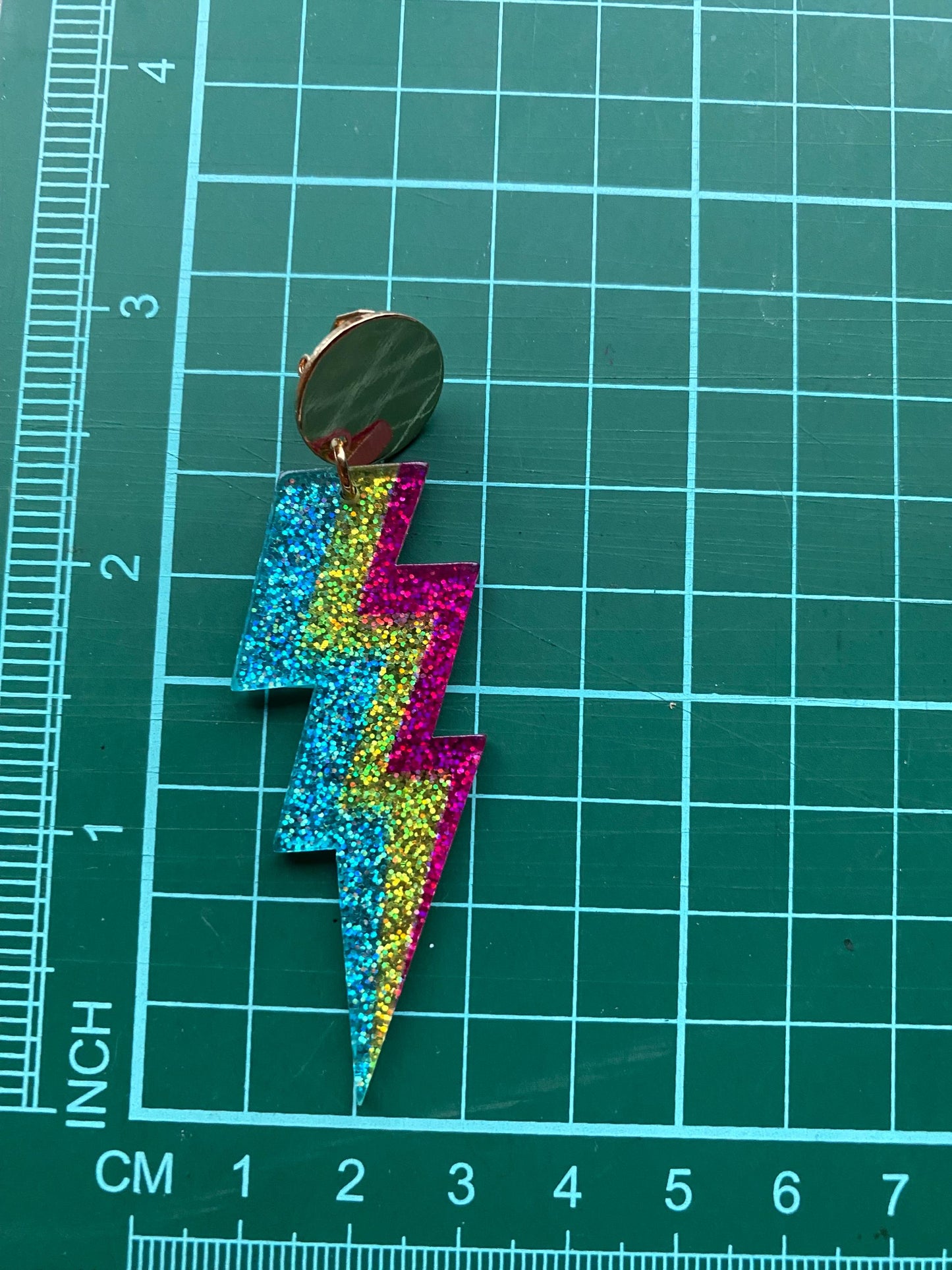 Dangling clip on earrings, plastic glitter lightning bolt earrings, large clip ons