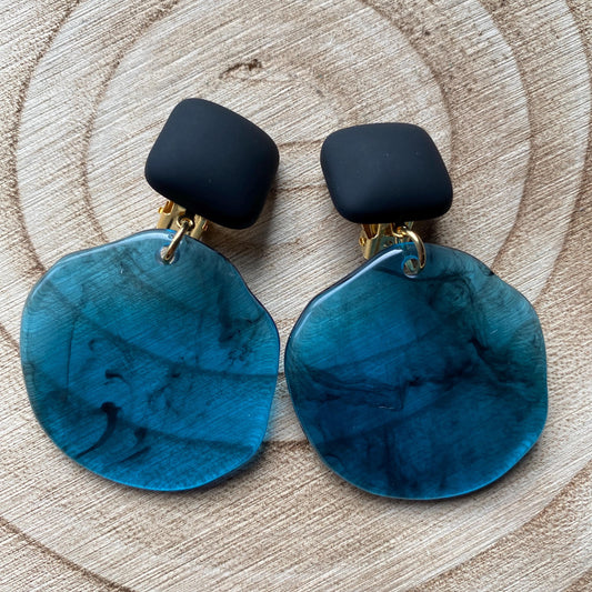 Clip on drop earrings, tortoiseshell, purple, green, blue earrings for unpierced ears