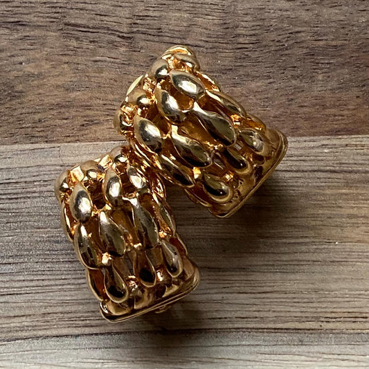 Vintage gold clip on half hoop earrings with a woven texture