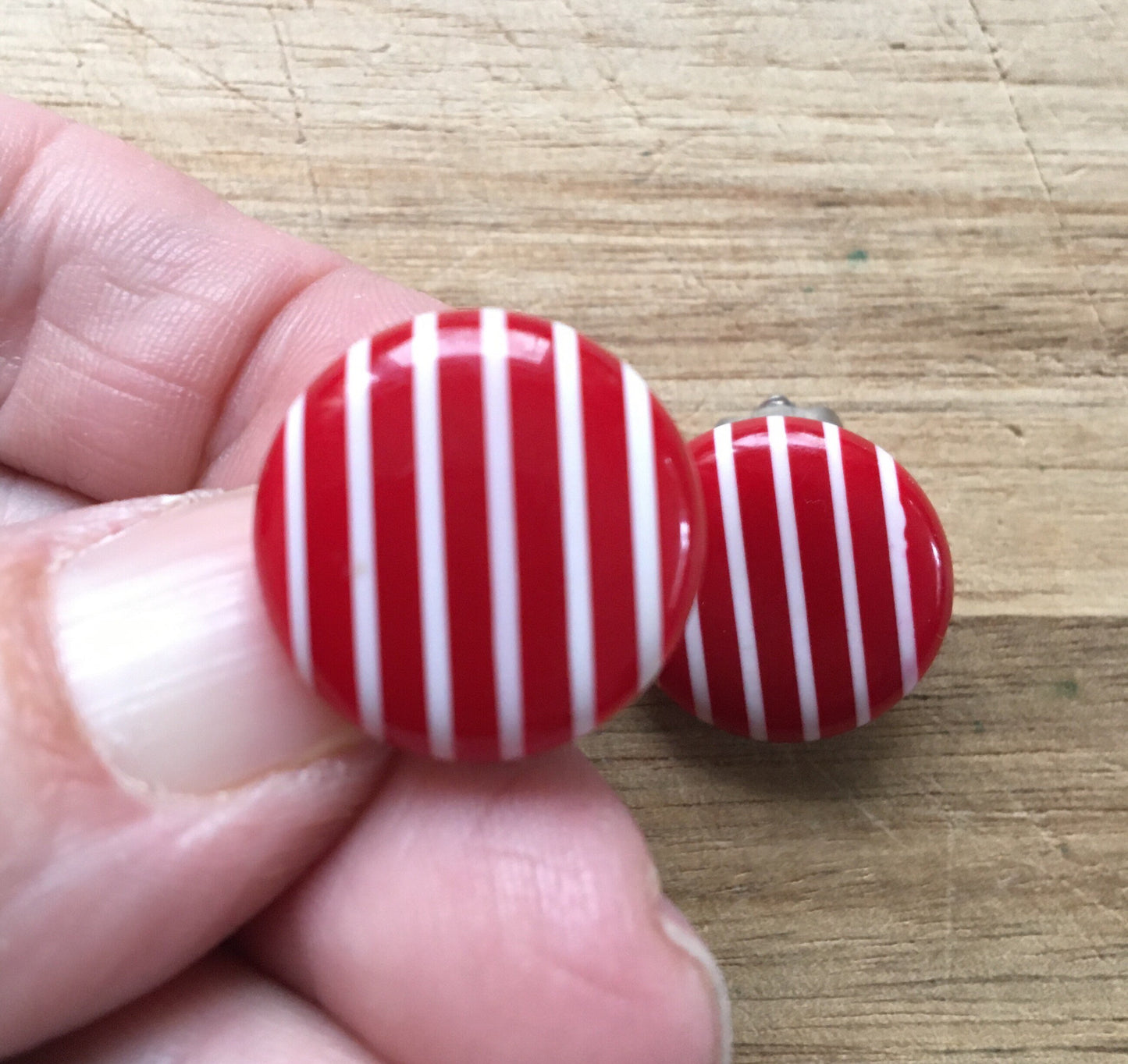 Red and White striped vintage clip on earrings
