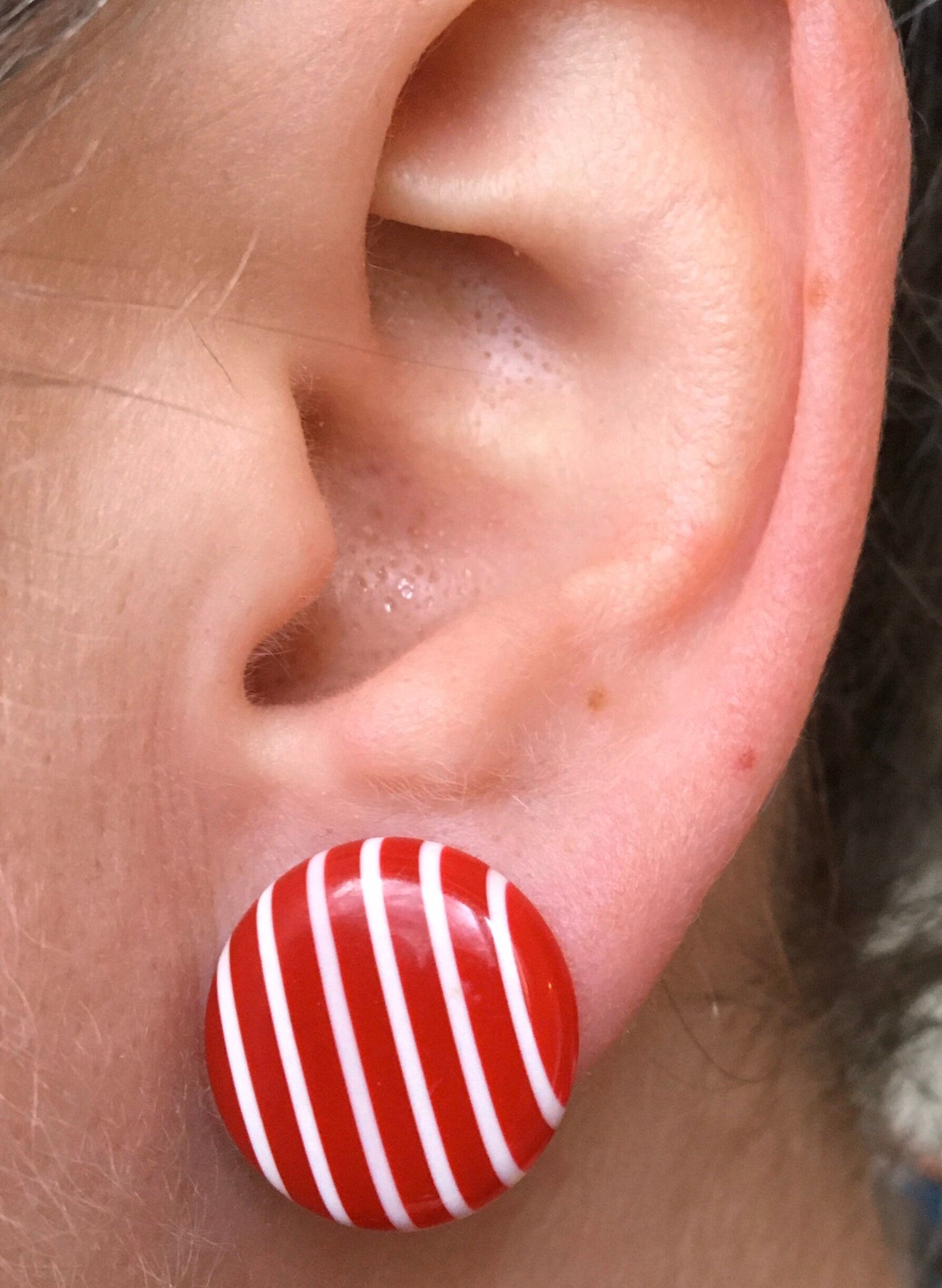 Red and White striped vintage clip on earrings