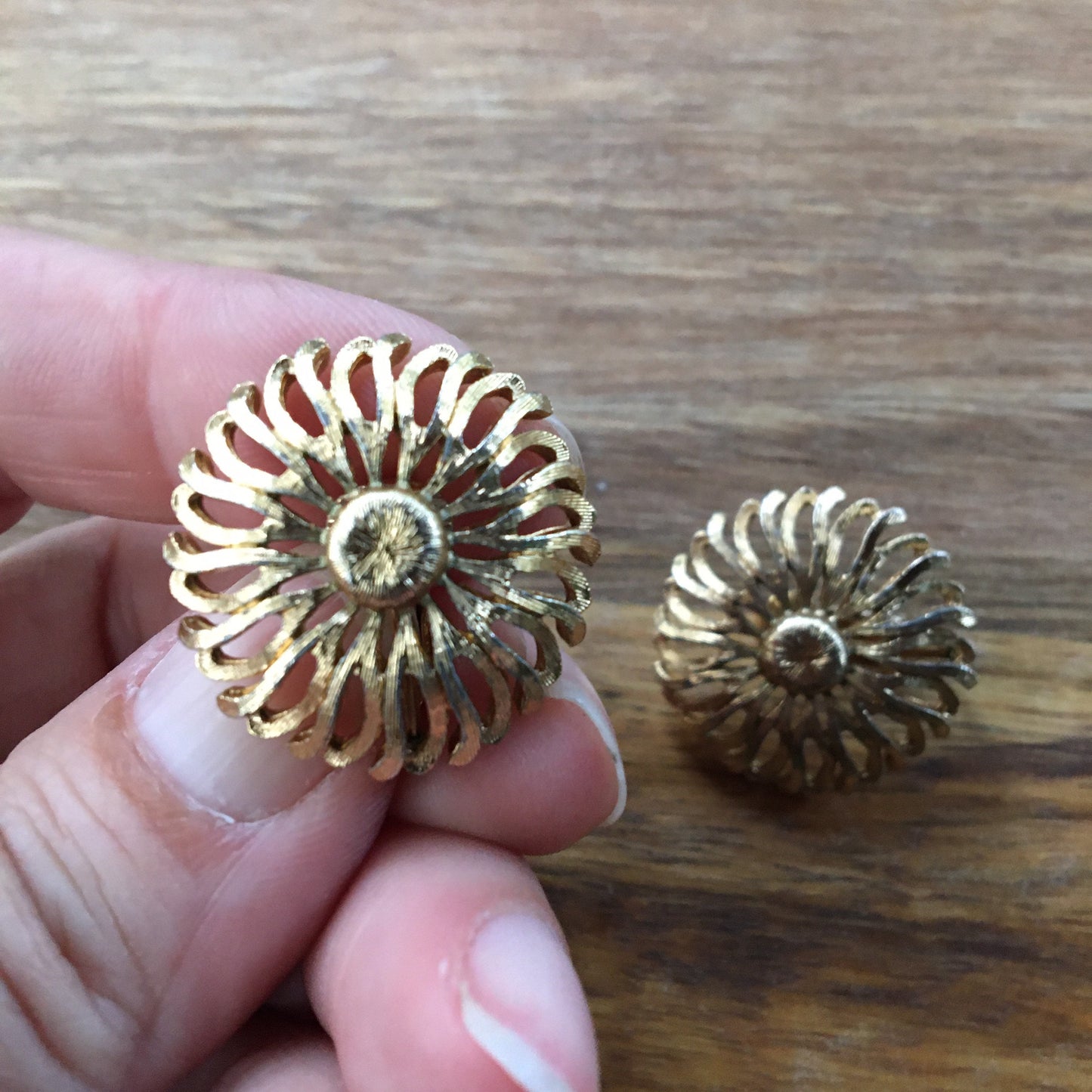 Vintage gold coloured floral shaped clip on earrings