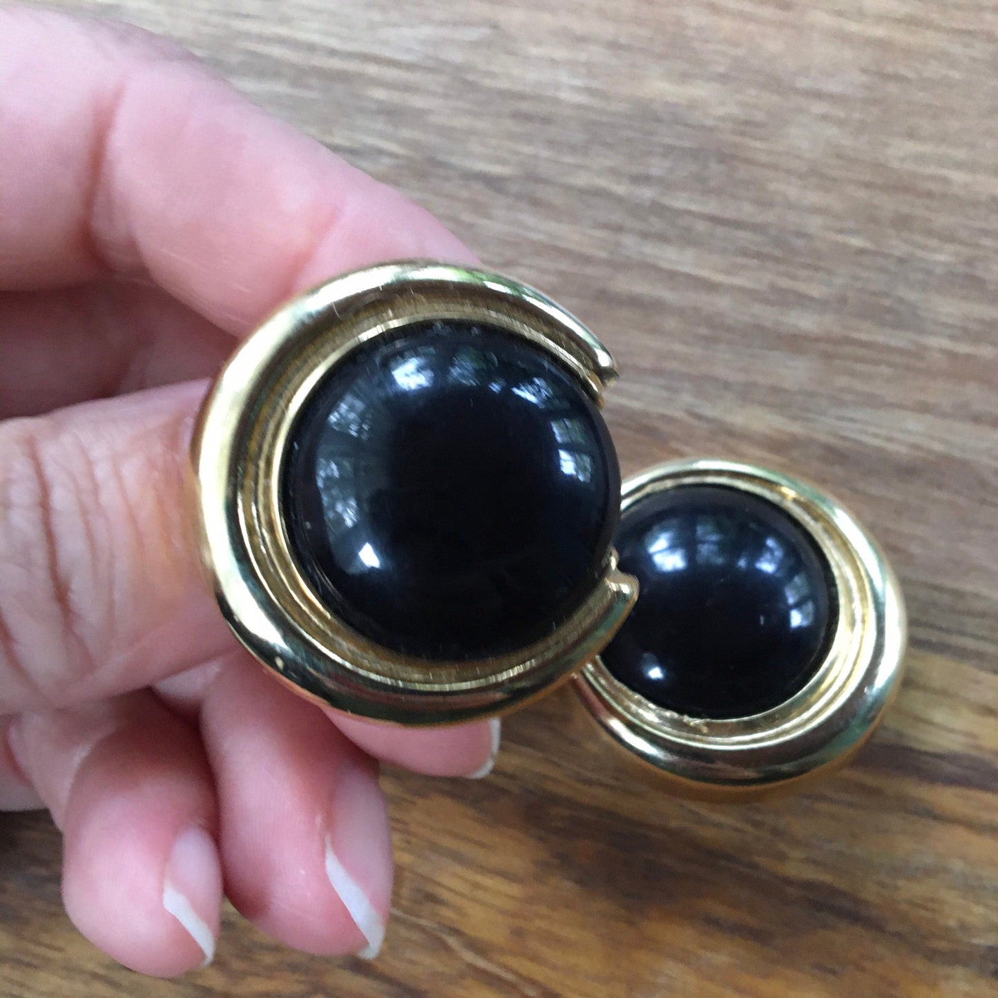 Vintage retro black plastic cabochon clip on earrings