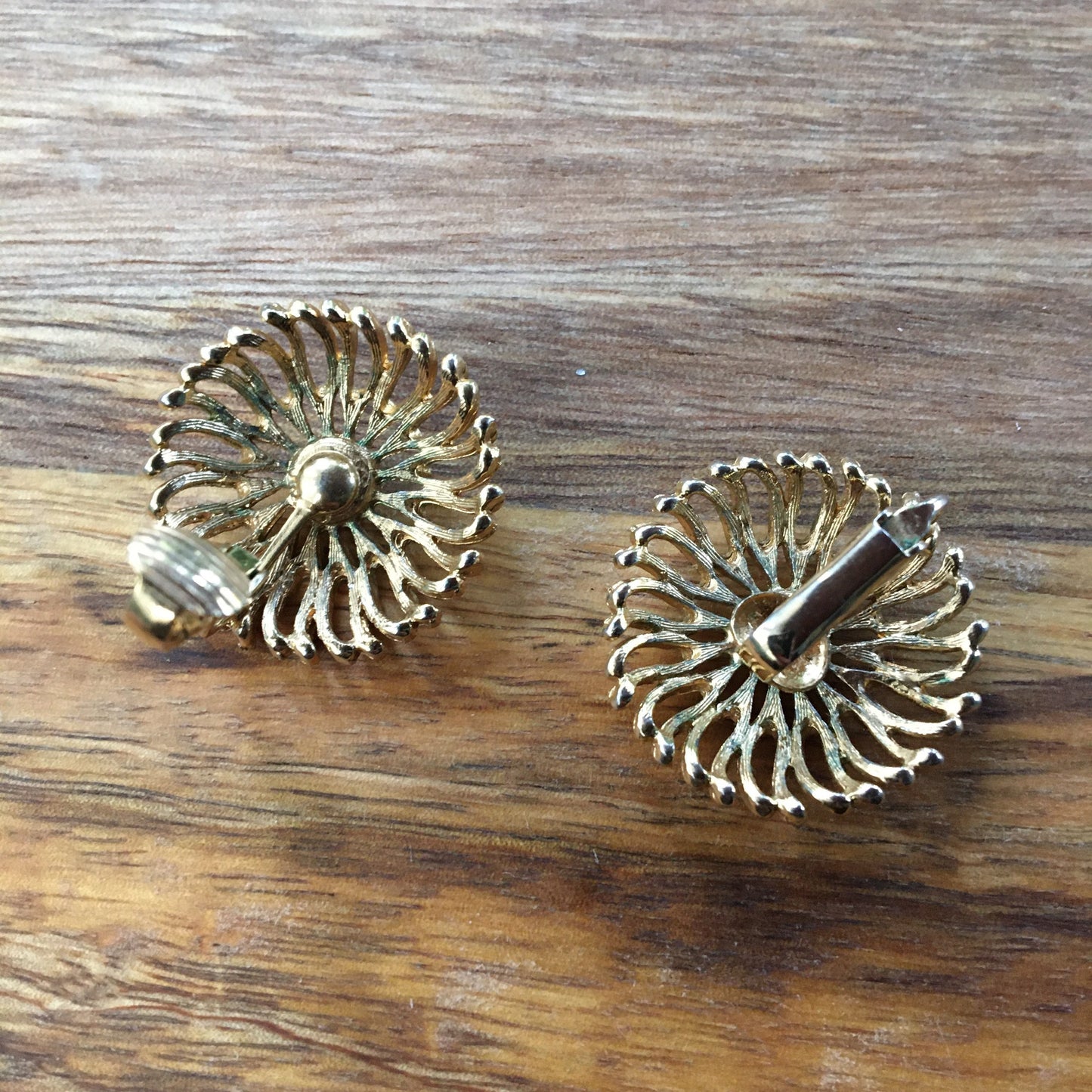 Vintage gold coloured floral shaped clip on earrings
