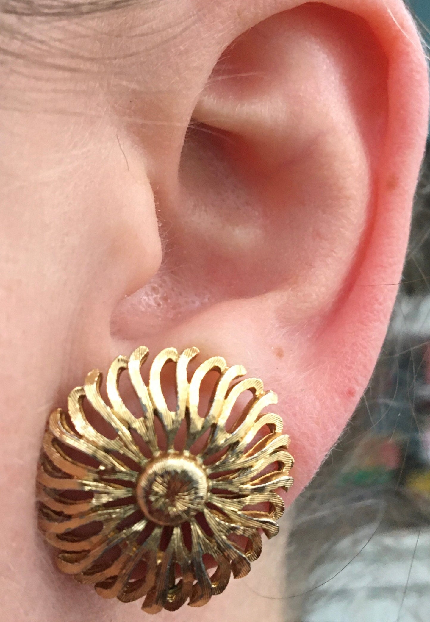 Vintage gold coloured floral shaped clip on earrings