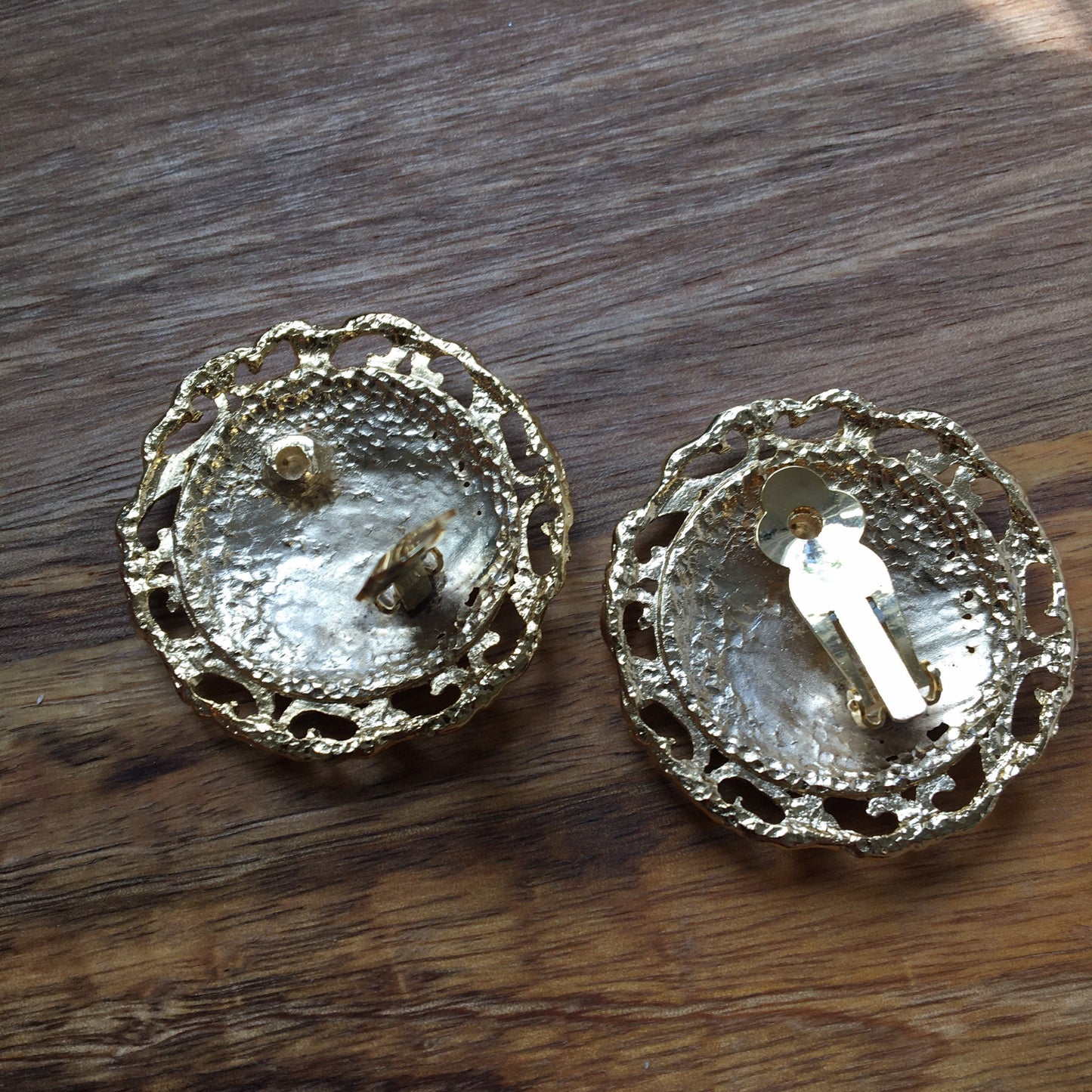 Vintage gold coloured medallion clip on earrings (large)