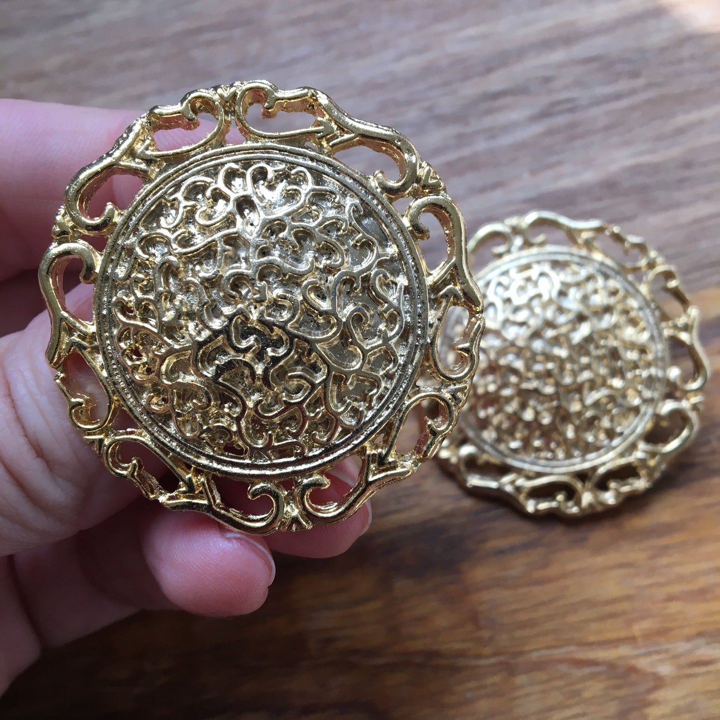 Vintage gold coloured medallion clip on earrings (large)