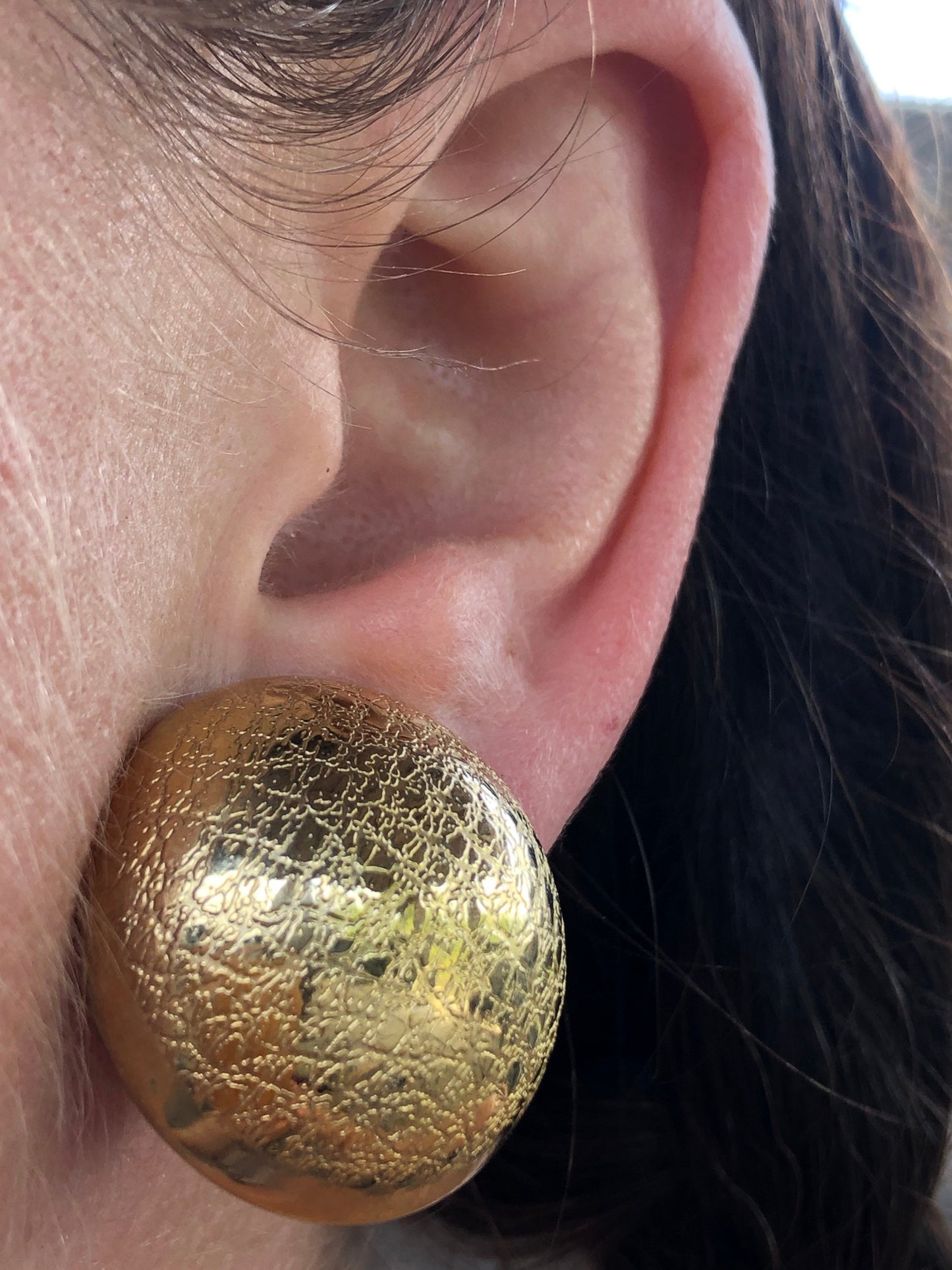 Vintage rough gold coloured dome Clip On Earrings