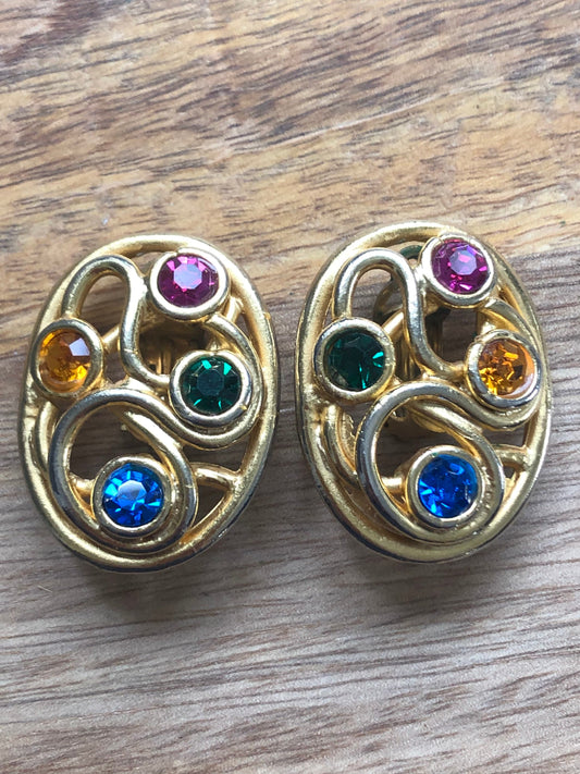 Vintage designer clip on earrings, Edward Rambaud clip on earrings