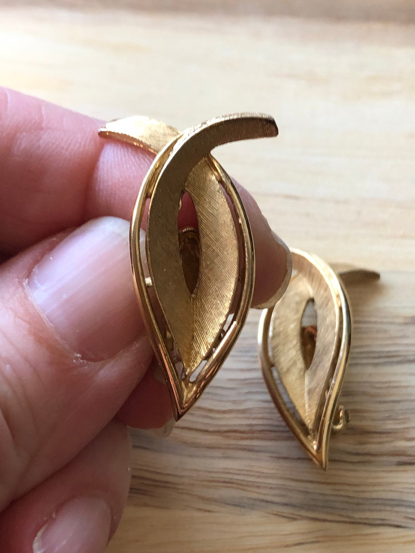 Vintage brushed gold loop clip on earrings