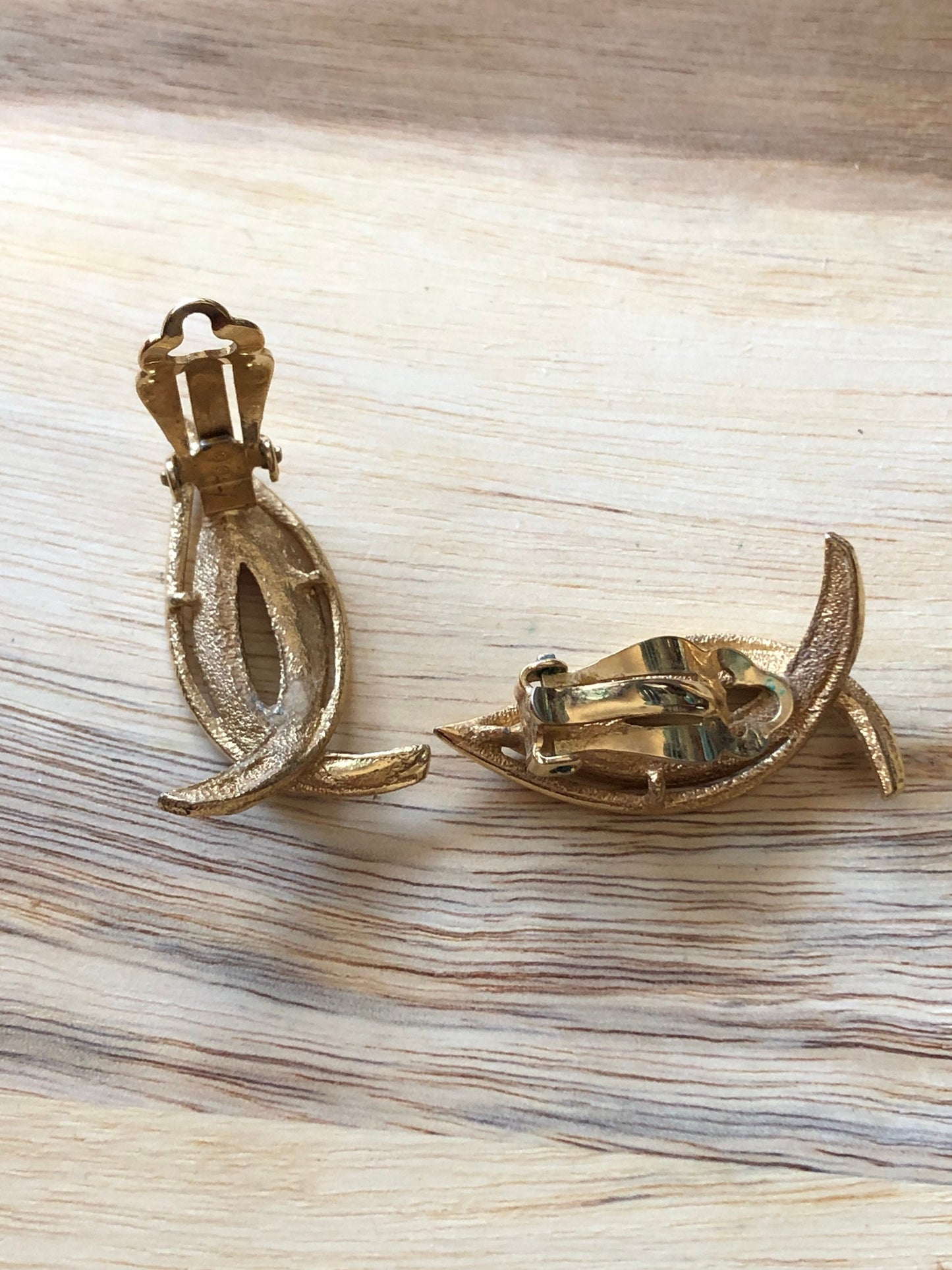 Vintage brushed gold loop clip on earrings
