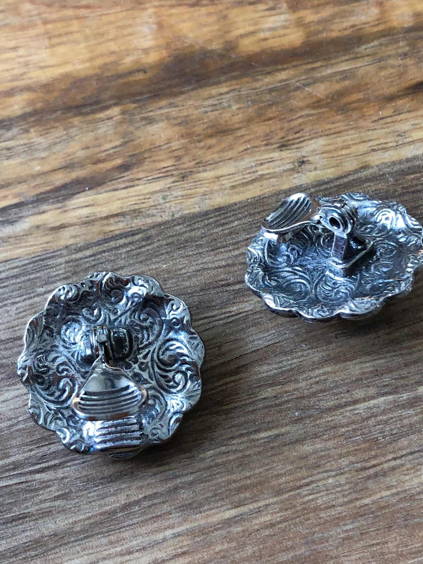 Vintage silver faceted Button clip on earrings in rhinestone settings