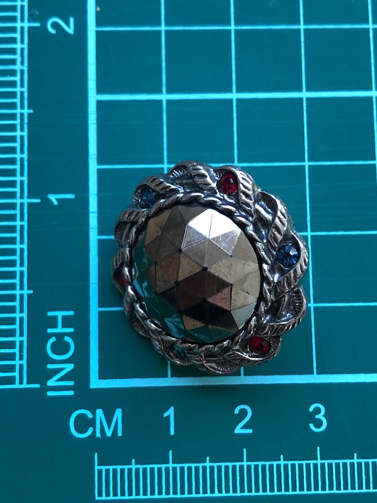 Vintage silver faceted Button clip on earrings in rhinestone settings