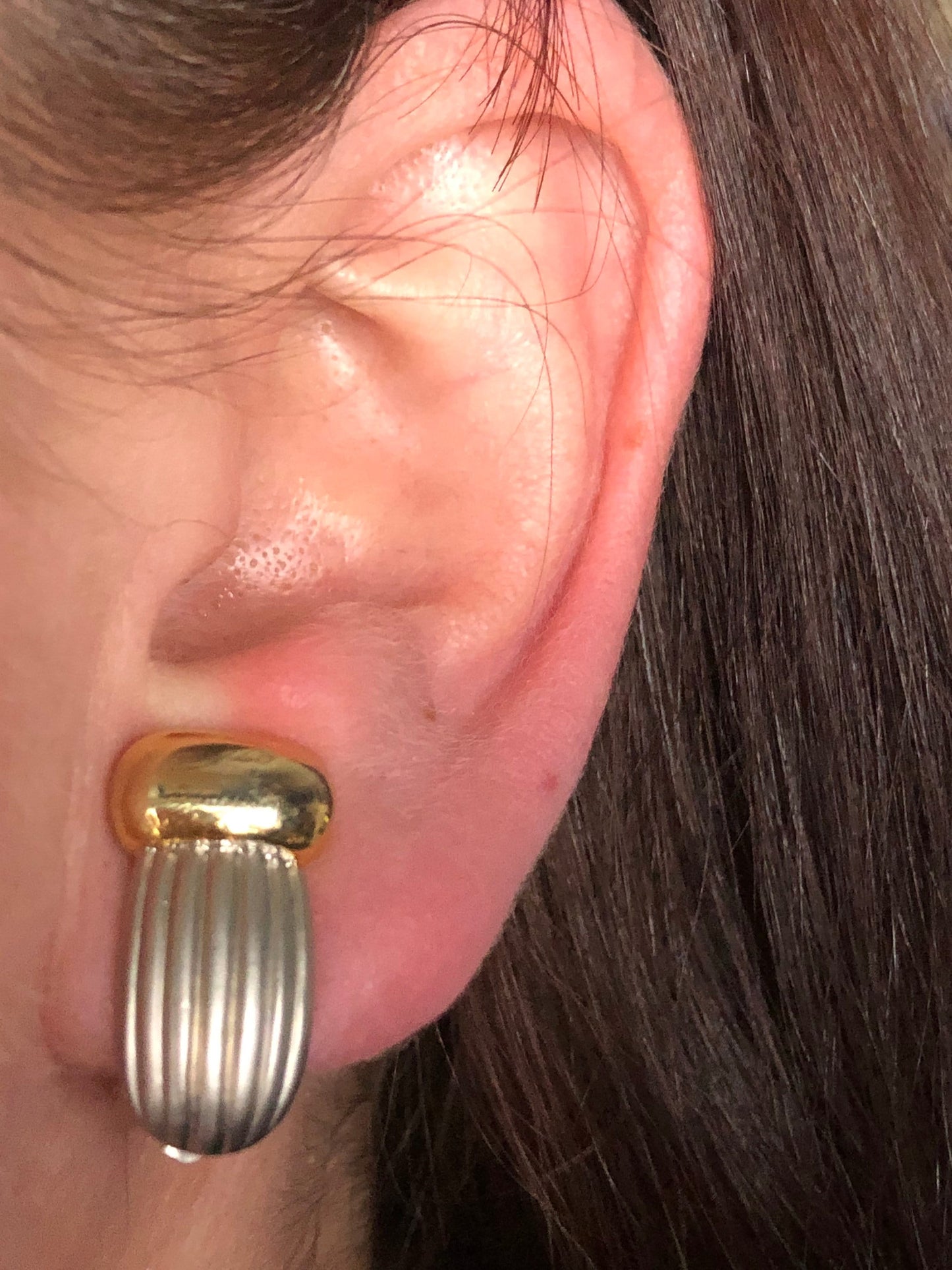 Vintage Gold and silver ribbed clip on earrings