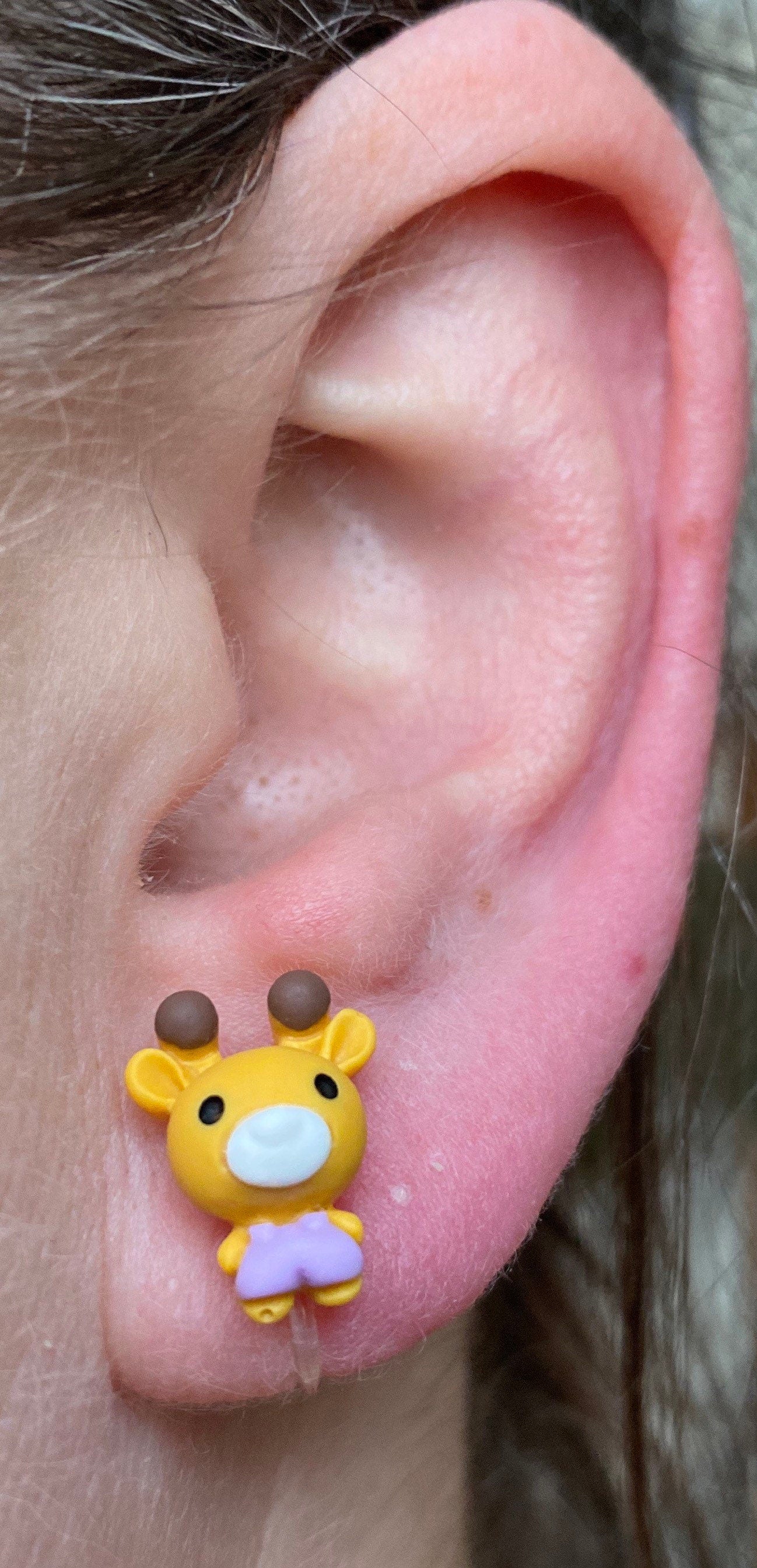 Tiniest little giraffe invisible clip on earrings, adorable Kawaii earrings for unpierced ears