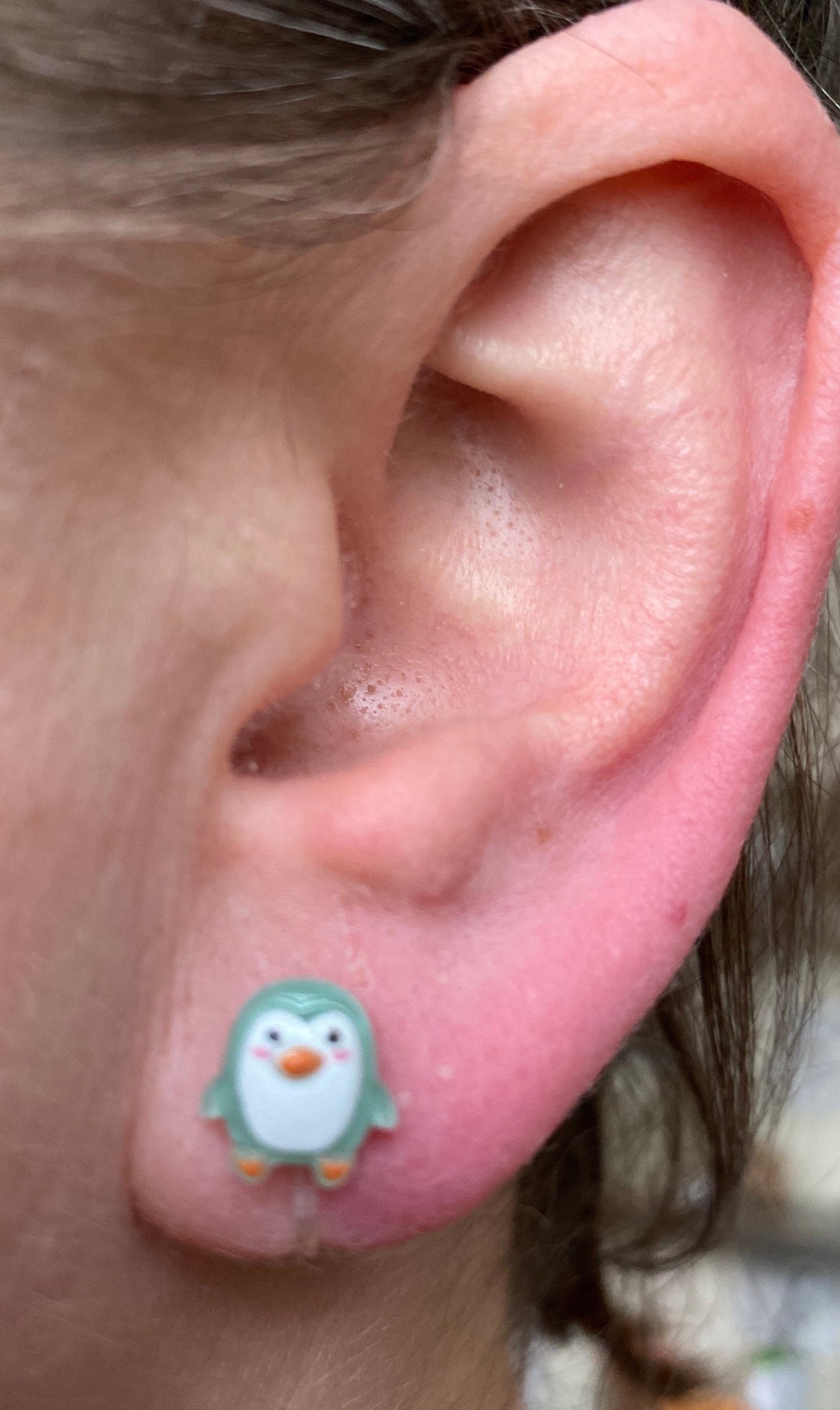Tiniest little penguin invisible clip on earrings, blue penguin earrings, no pierce earrings for unpierced ears