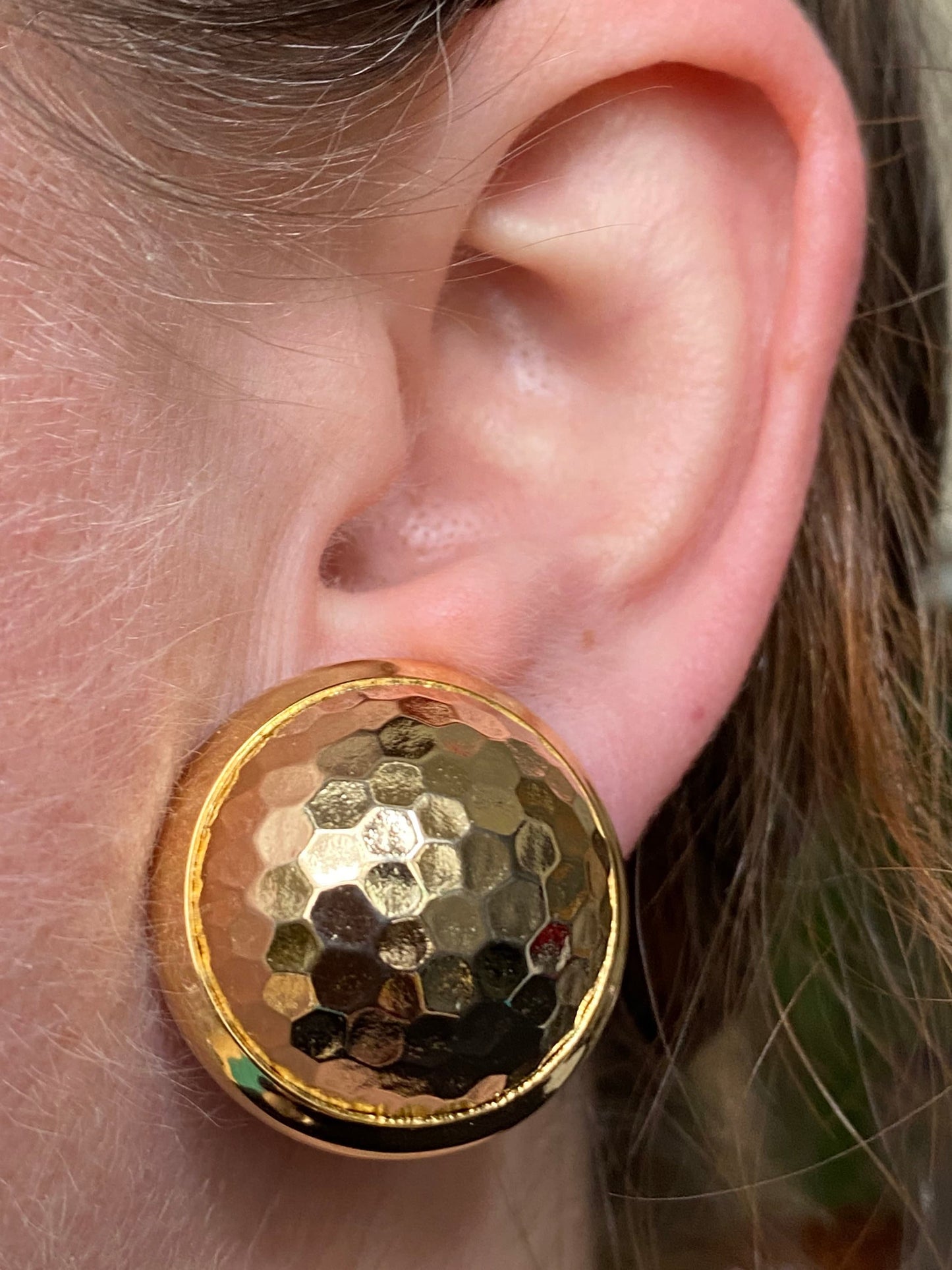 Vintage rough gold coloured dome Clip On Earrings