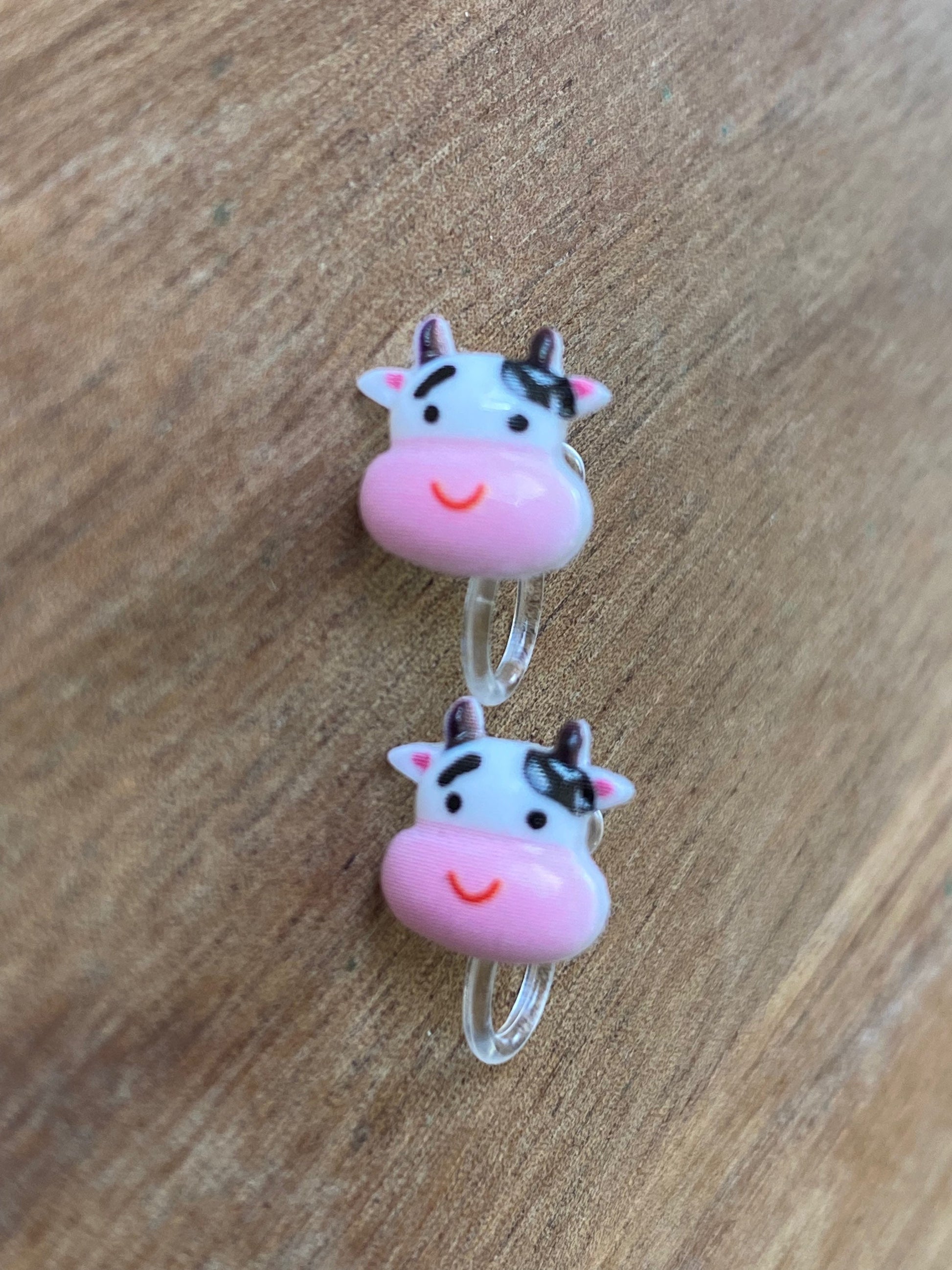 tiny cow earrings, invisible clip on earrings