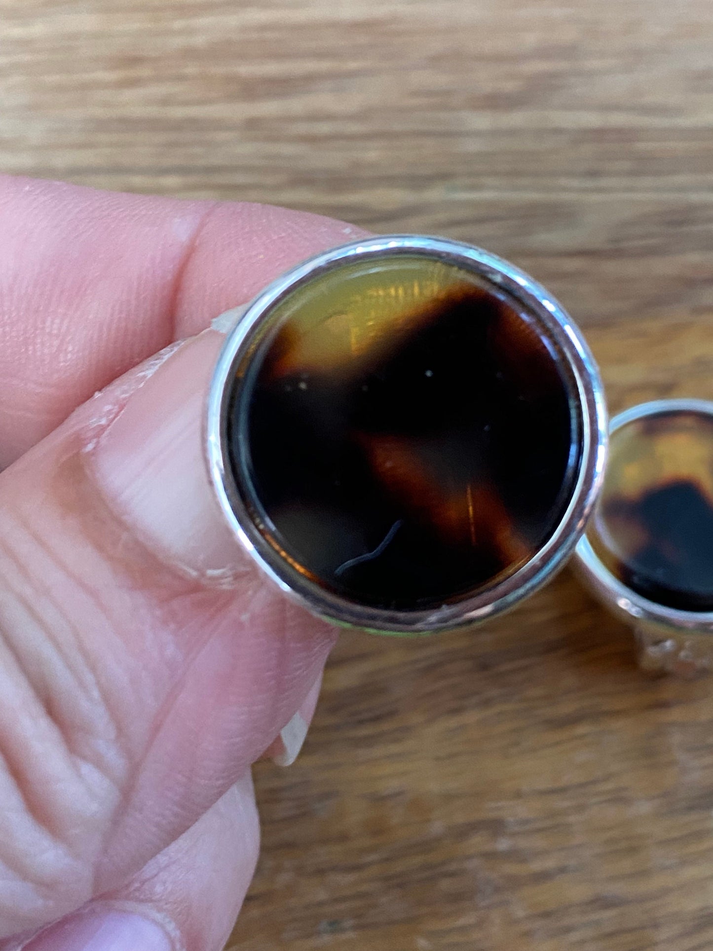 Vintage tortoiseshell cabochon button clip on earrings