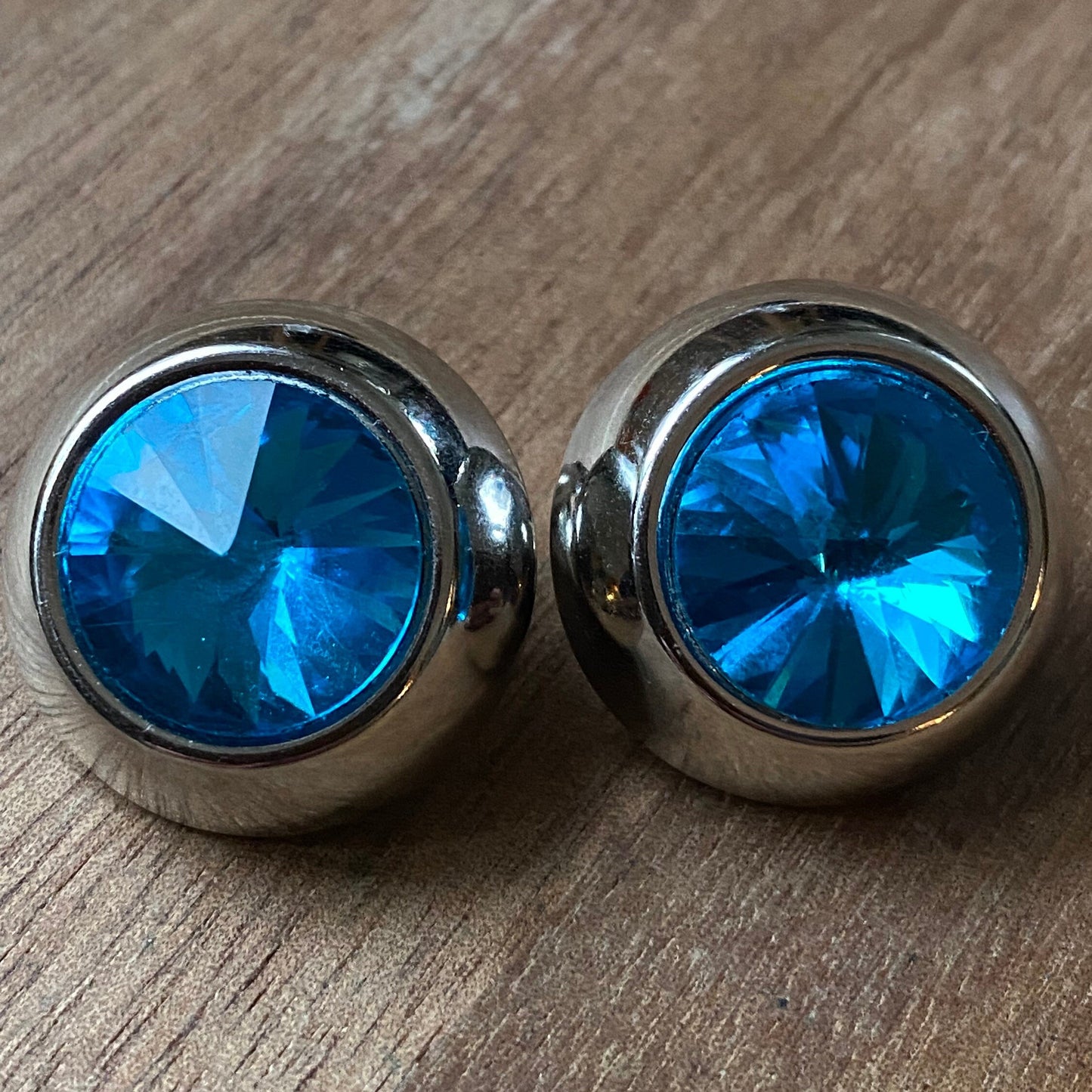 Vintage clip on rivoli rhinestone earrings, large rhinestone earrings