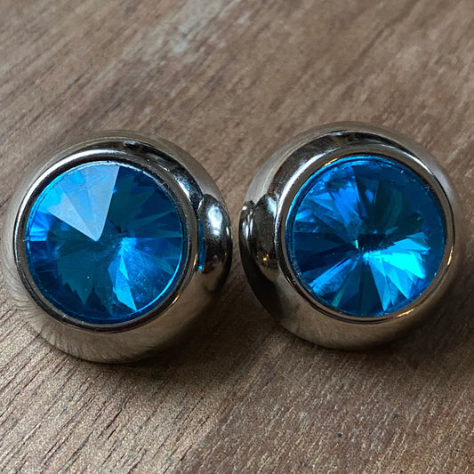 Vintage clip on rivoli rhinestone earrings, large rhinestone earrings