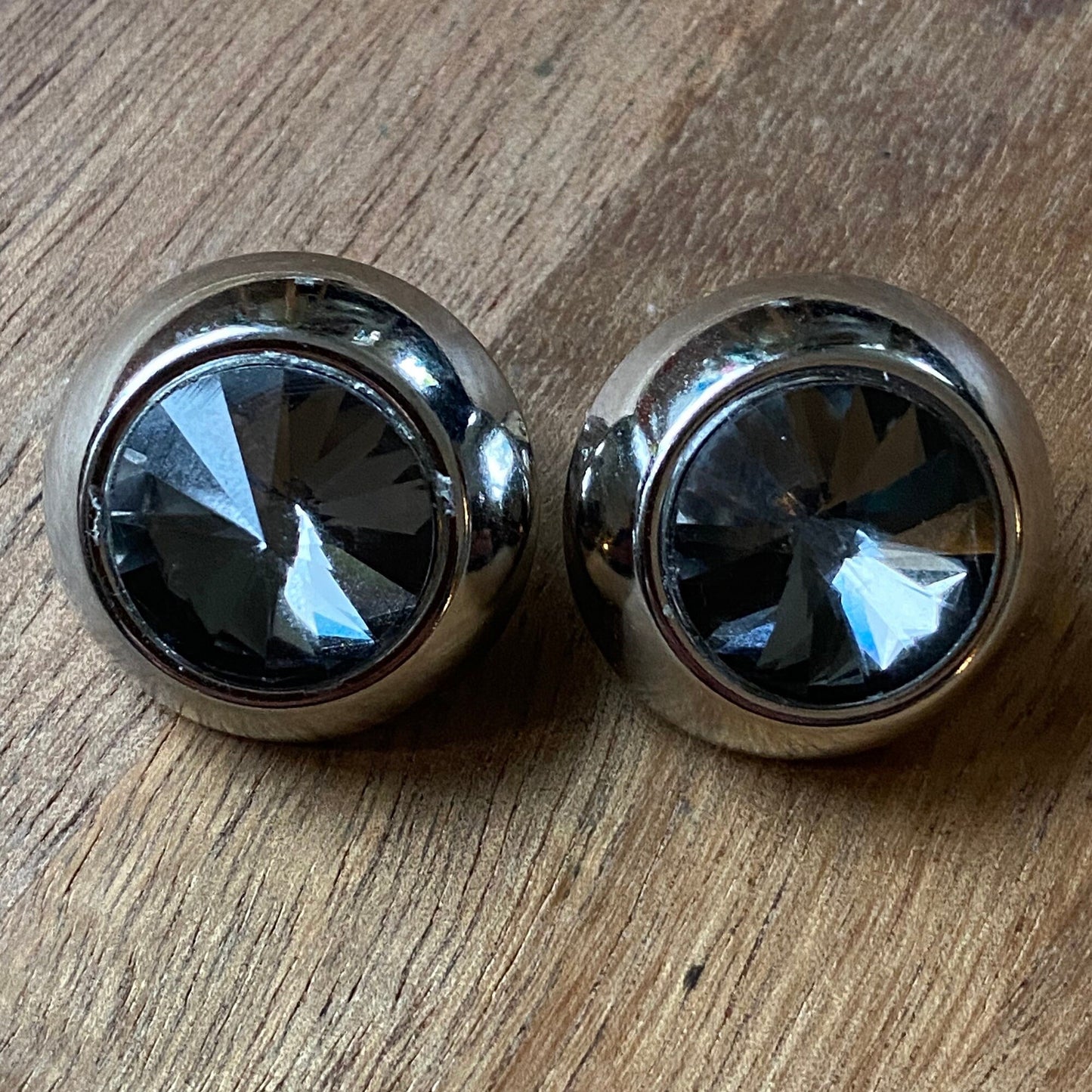 Vintage clip on rivoli rhinestone earrings, large rhinestone earrings