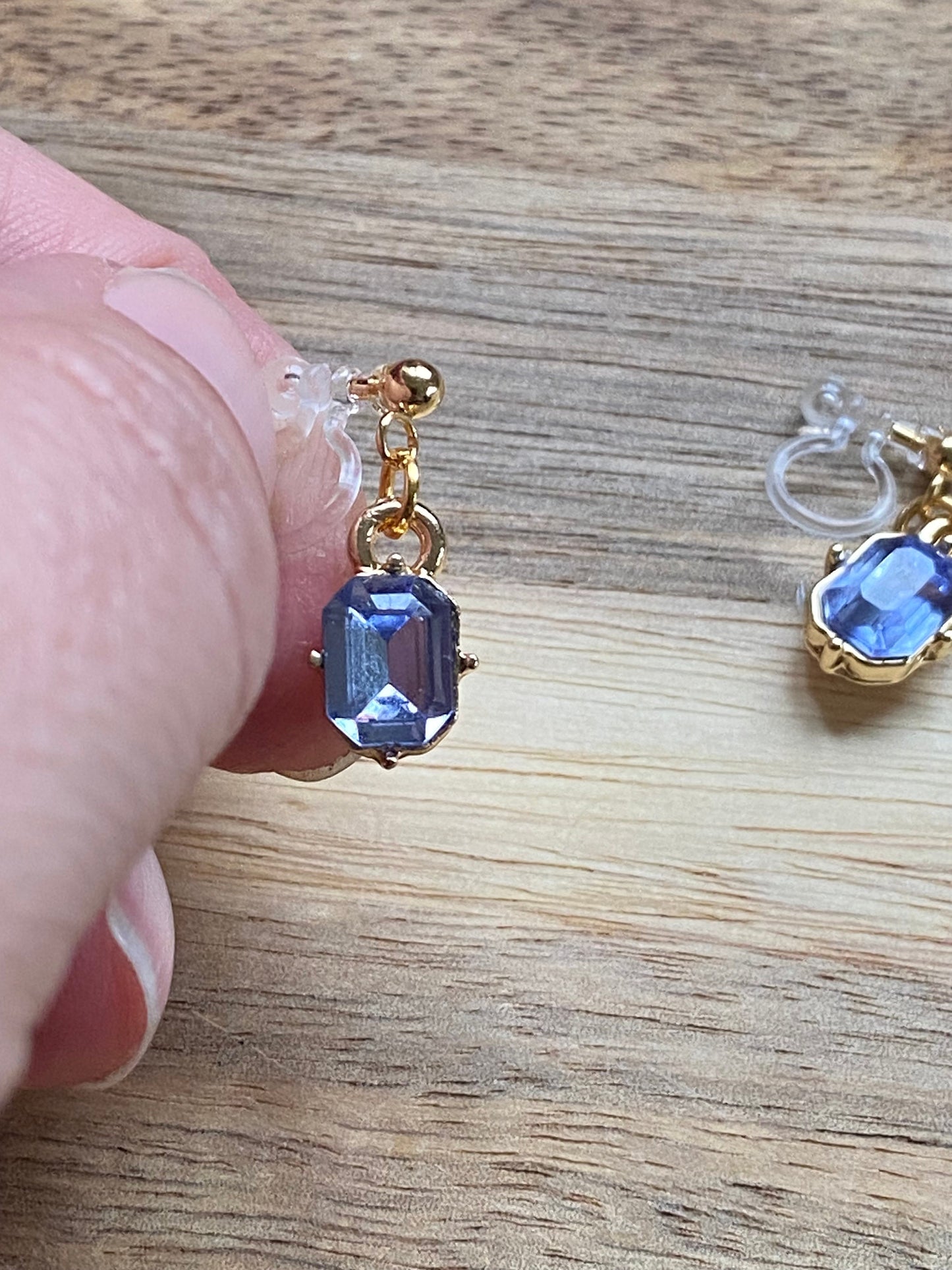 Dangling invisible clip on rhinestone earrings, tiny earrings with dangling rhinestones