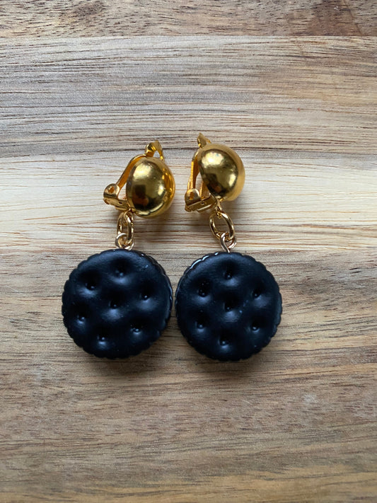 Cute chocolate cookie clip on earrings,  cookie earrings
