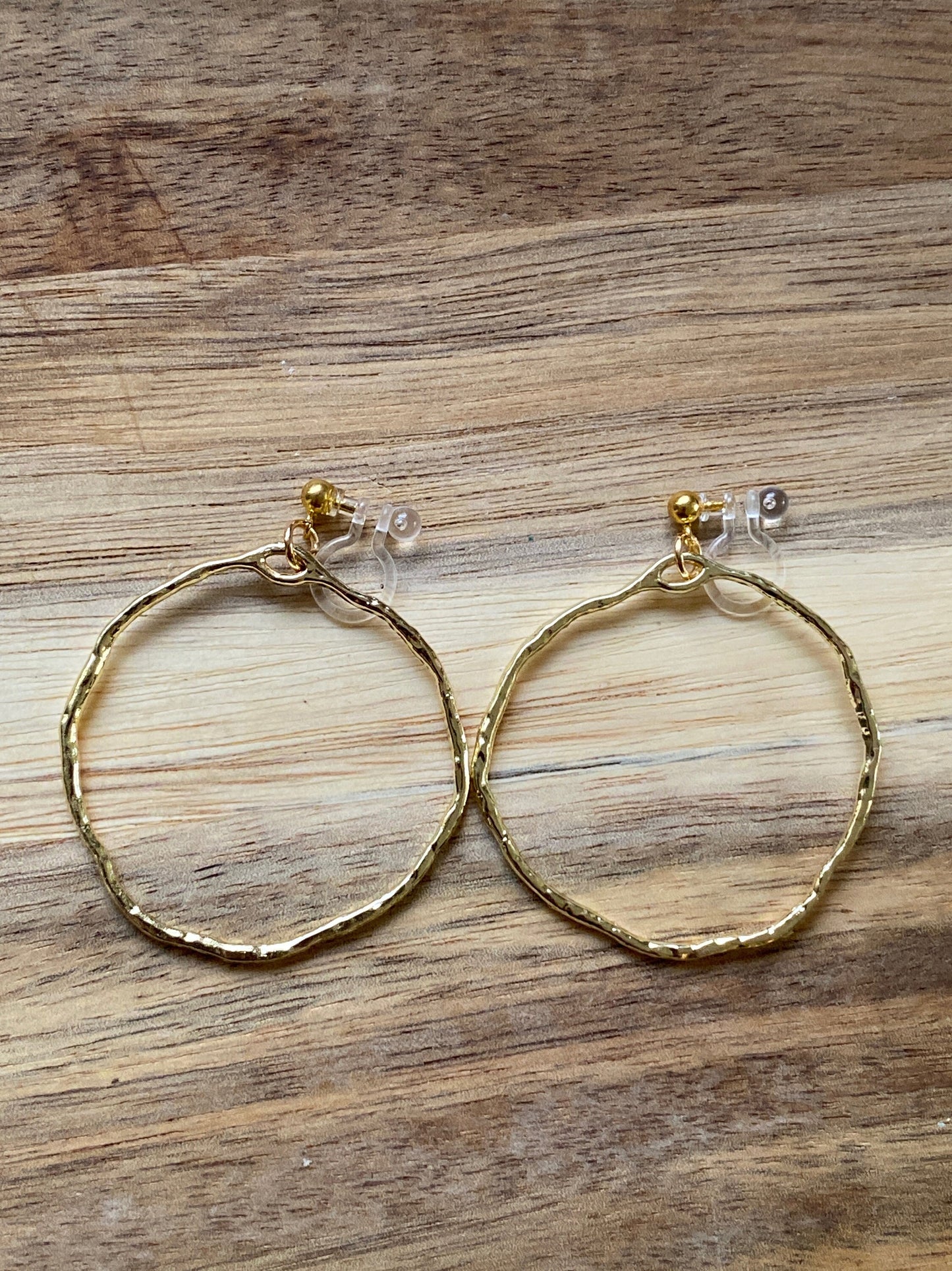 dangling golden hoop clip on earrings, invisible clip on earrings