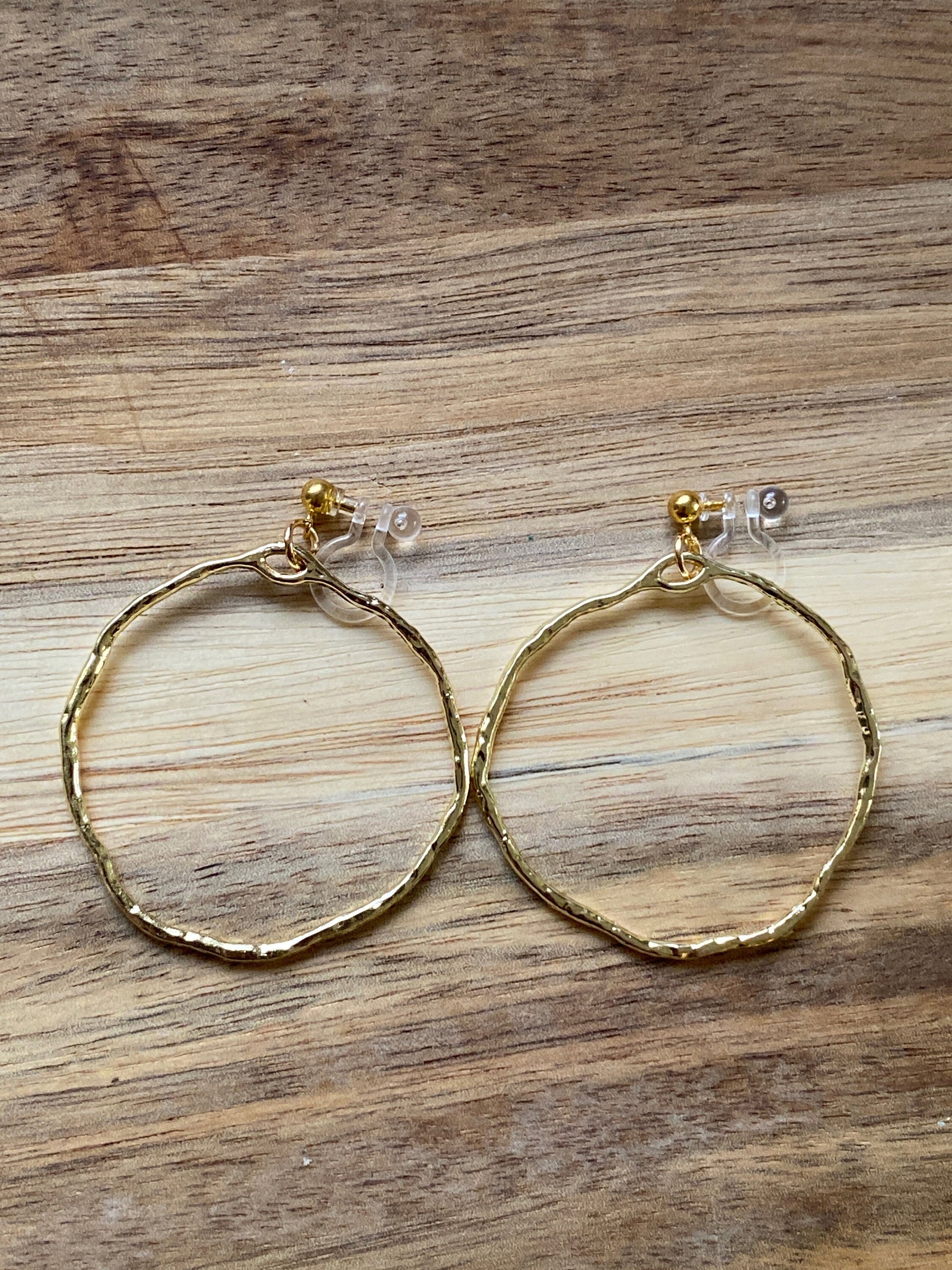 dangling golden hoop clip on earrings, invisible clip on earrings