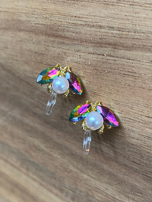 tiniest invisible clip on earrings, rhinestone and pearl earrings