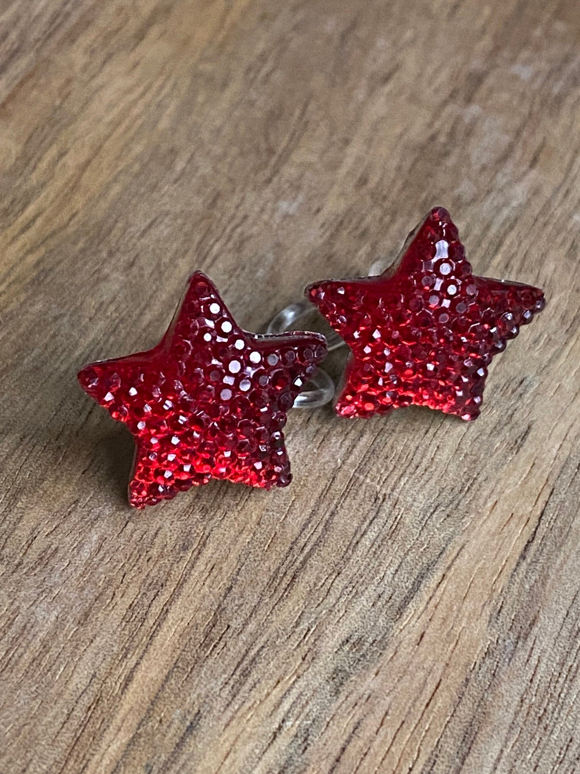 tiny blue, red or pink star earrings, invisible clip on earrings