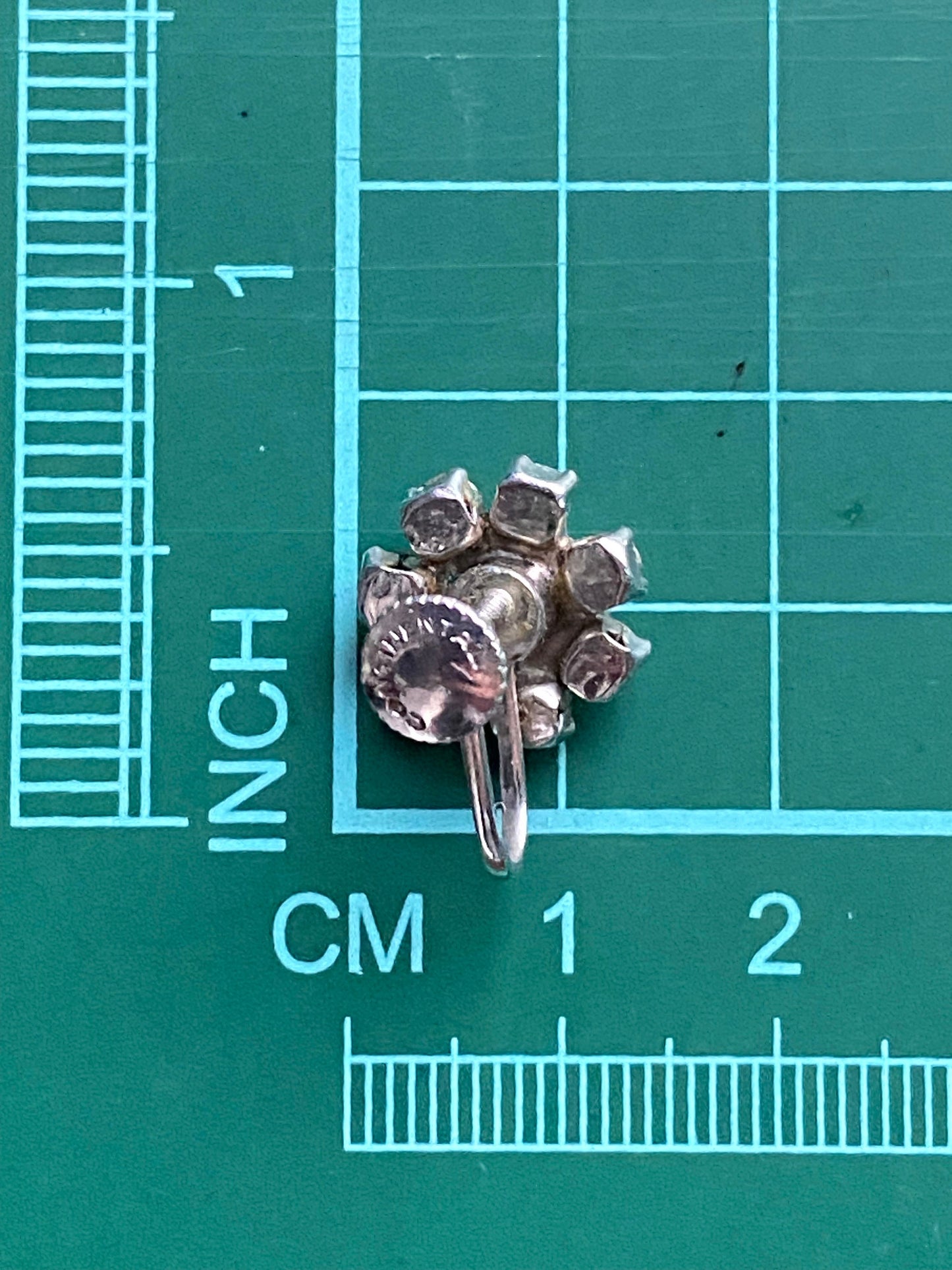 Vintage clip on clear rhinestone flower earrings, Continental screwback earrings