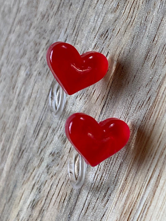 Small heart clip on earrings, invisible clip on earrings