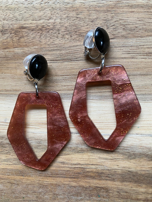 Dangling clip on abstract hoop earrings, modern dangling earrings